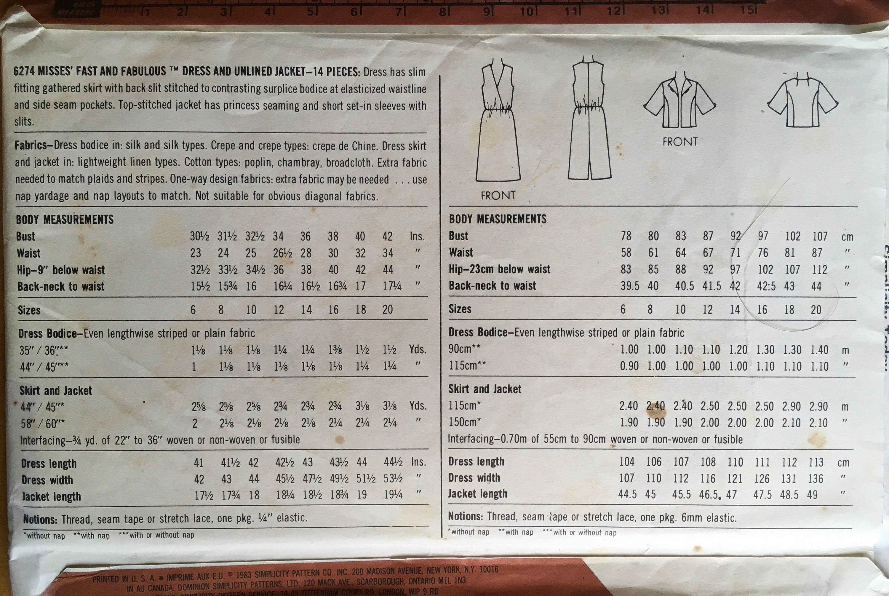 Simplicity 6274 Sewing Pattern (Vintage) UNCUT