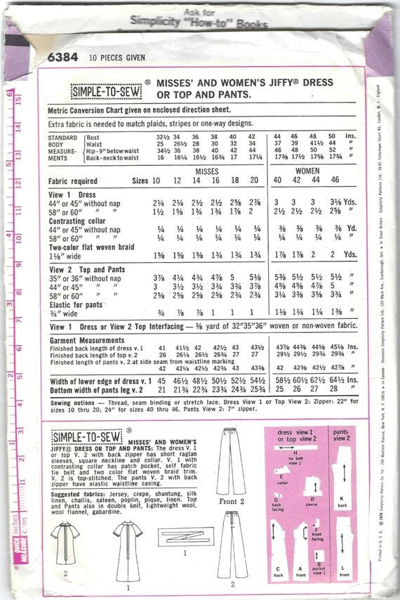 Simplicity 6384 Sewing Pattern (Vintage) UNCUT