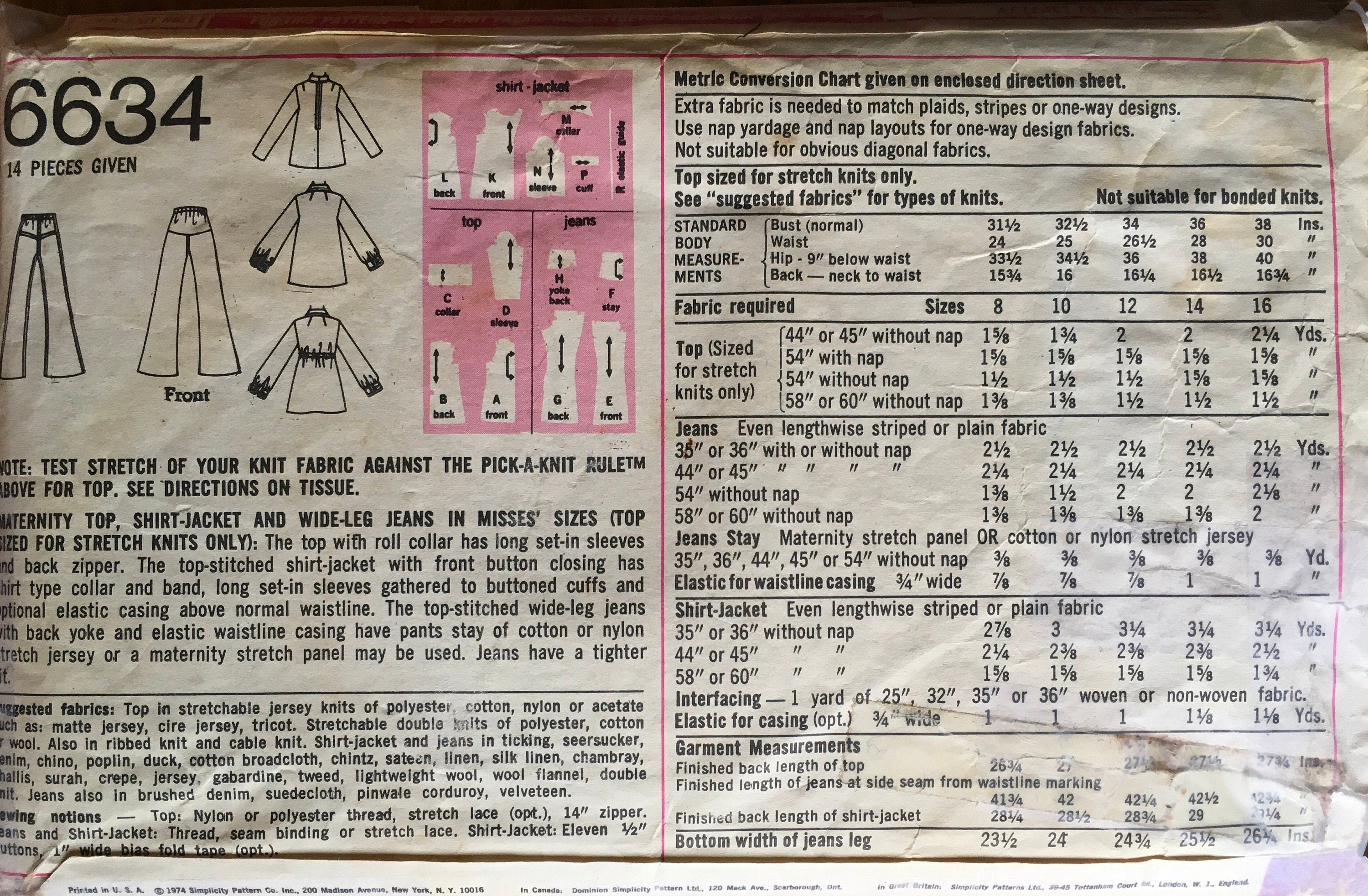 Simplicity 6634 Sewing Pattern (Vintage) CUT