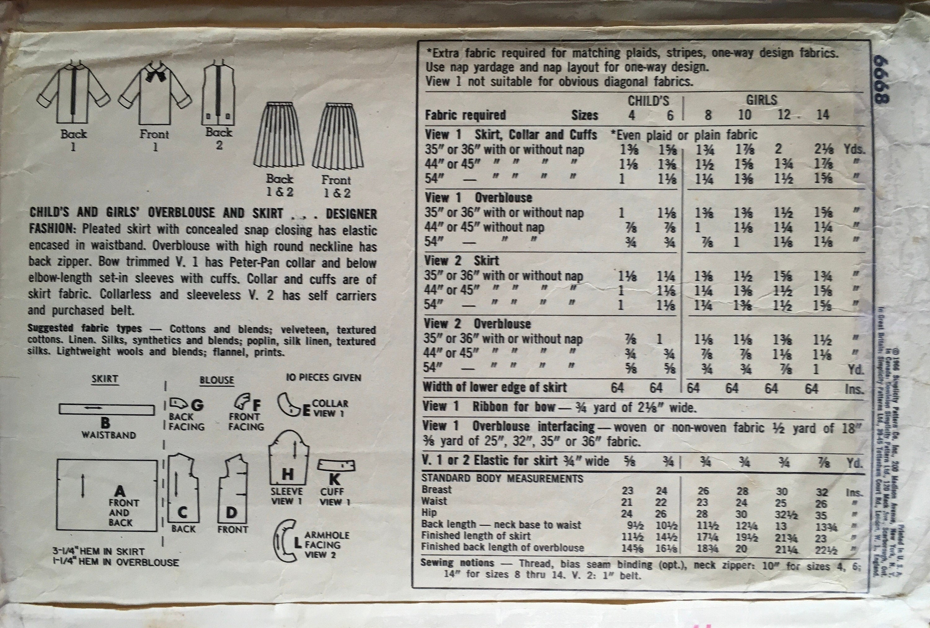 Simplicity 6668 Sewing Pattern (Vintage) CUT