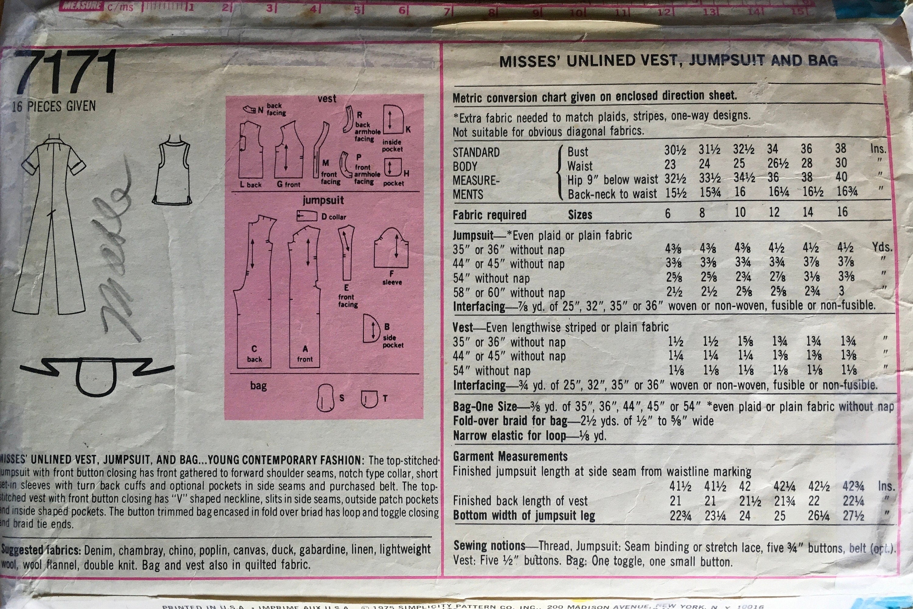 Simplicity 7171 Sewing Pattern (Vintage) CUT