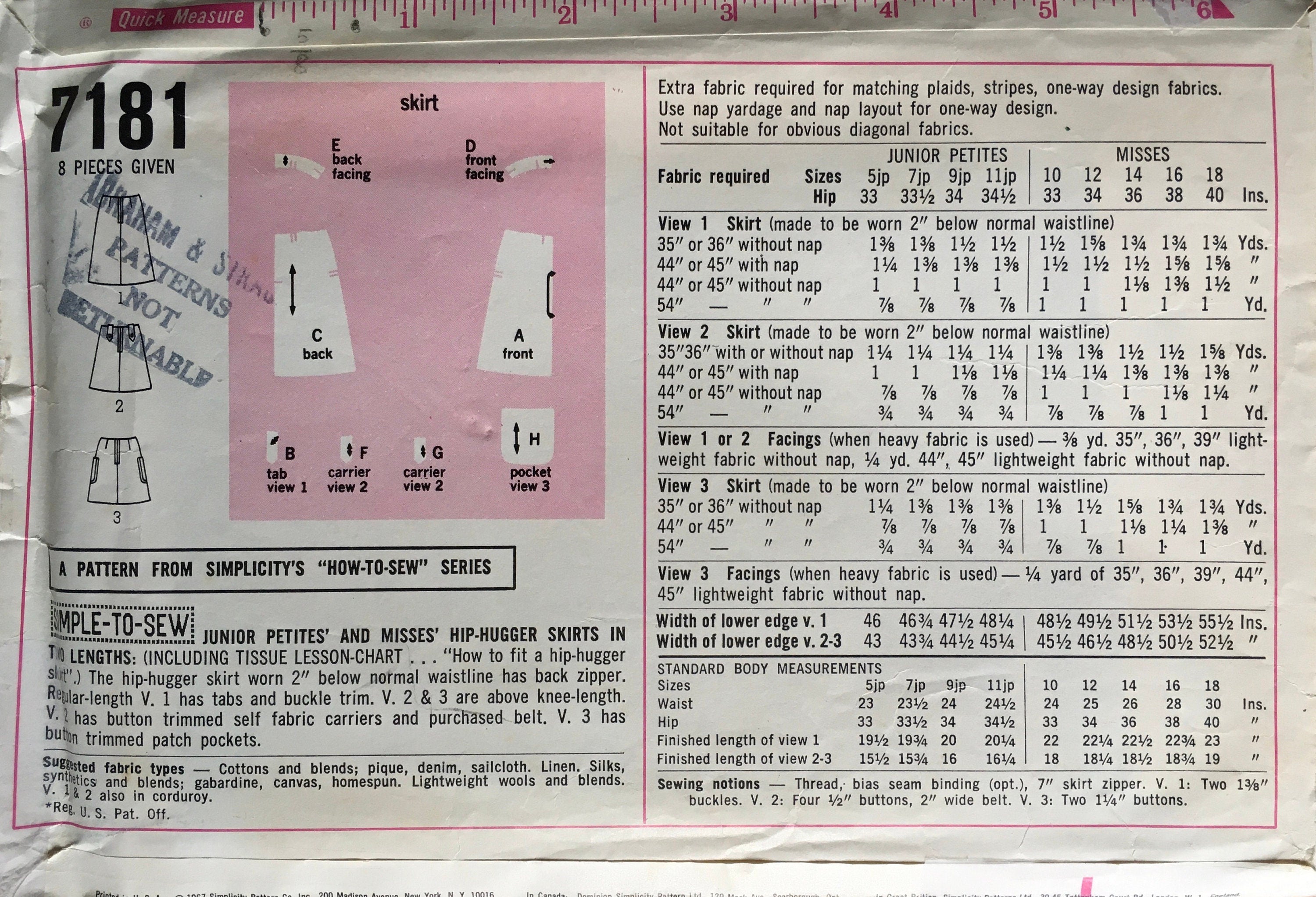 Simplicity 7181 Sewing Pattern (Vintage) CUT