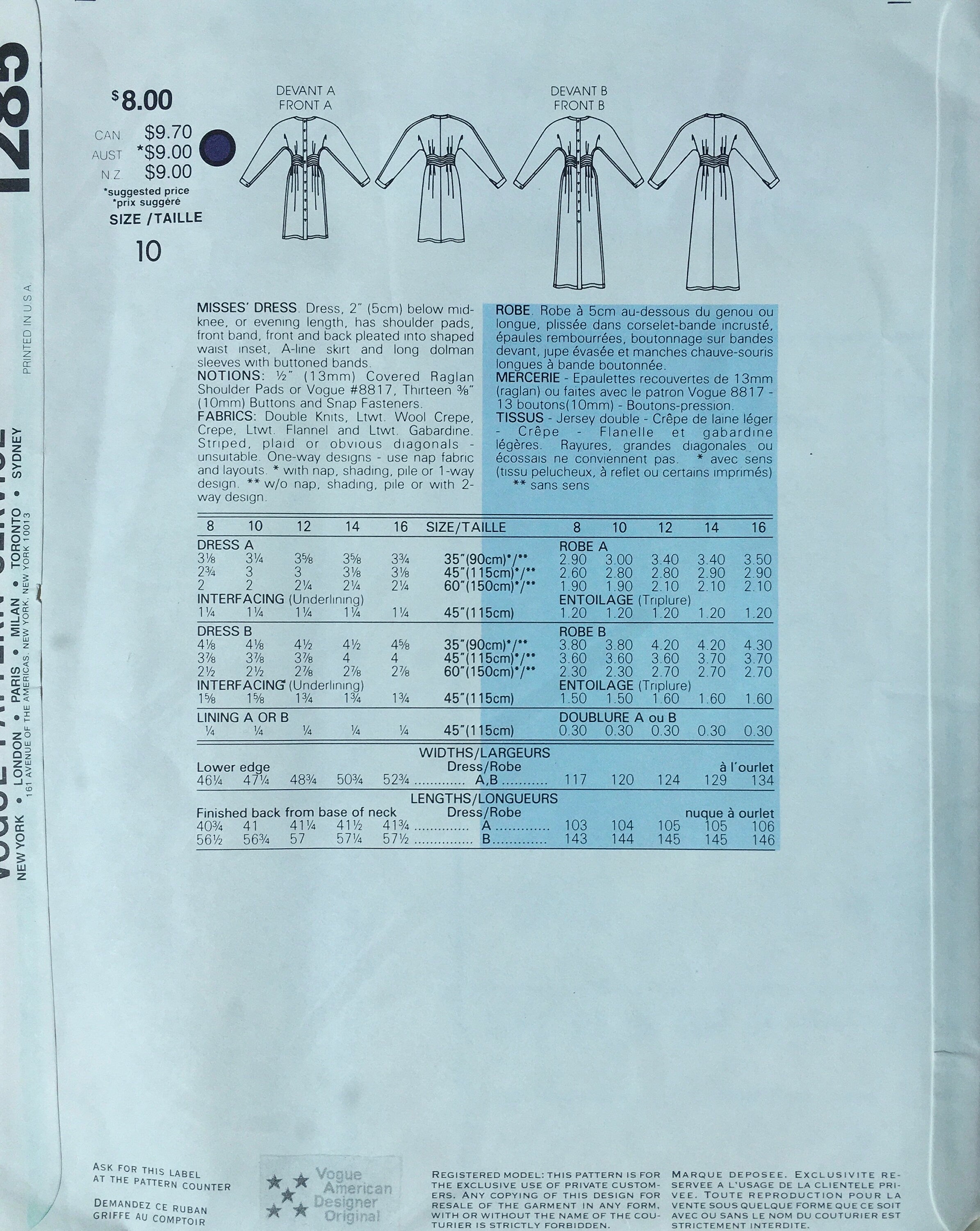 Vogue 1285 Sewing Pattern (Vintage) UNCUT