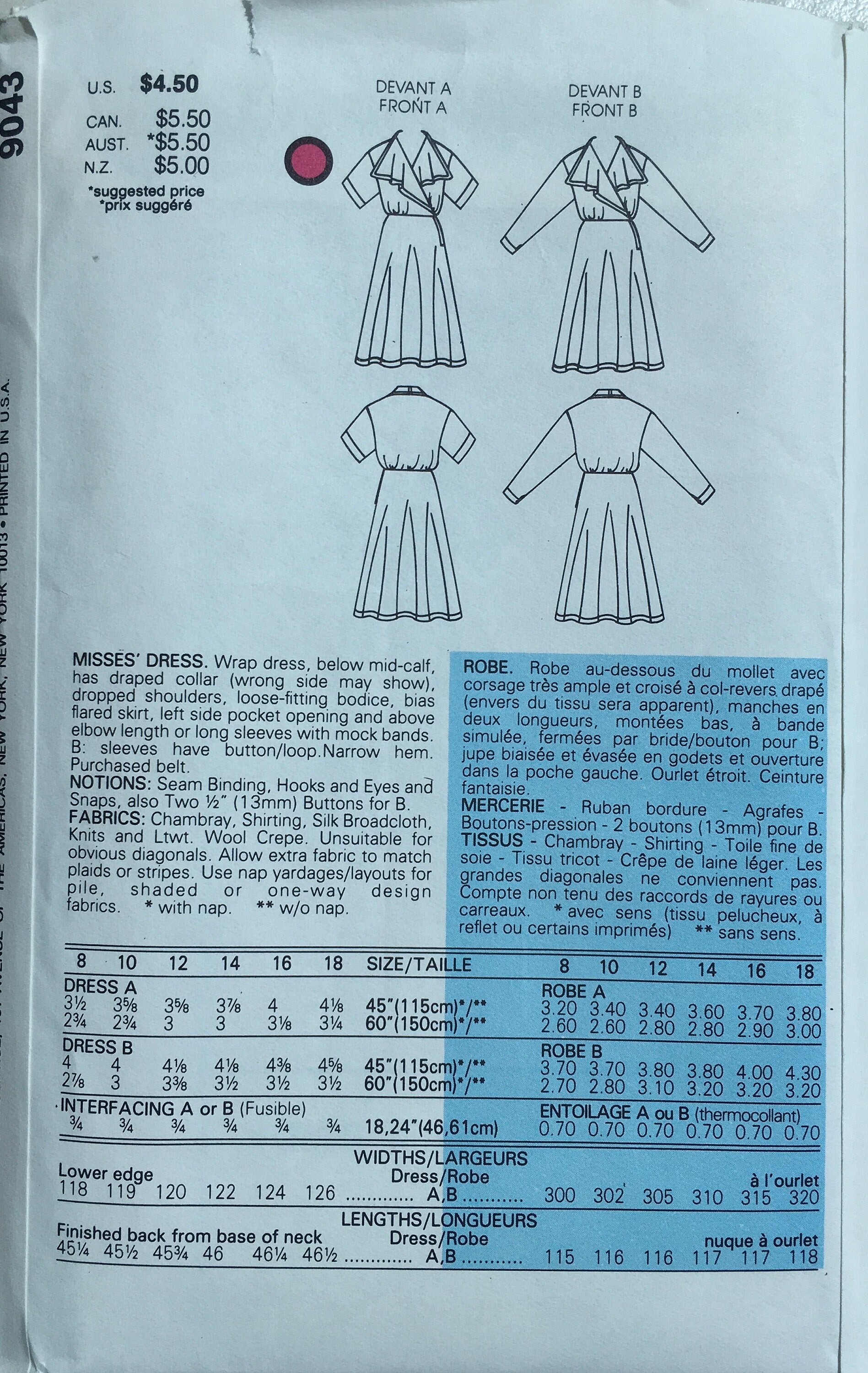 Vogue 9043 Sewing Pattern (Vintage) UNCUT
