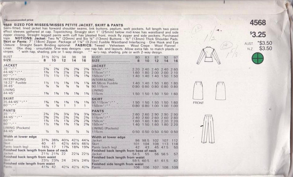 Butterick 4568 Sewing Pattern (Vintage) UNCUT