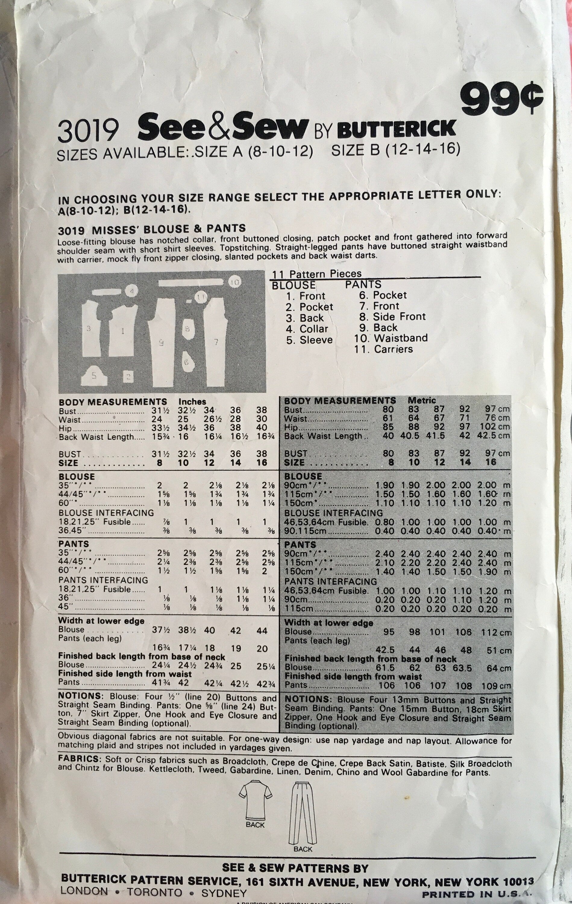 See & Sew 3019 Sewing Pattern (Vintage) CUT
