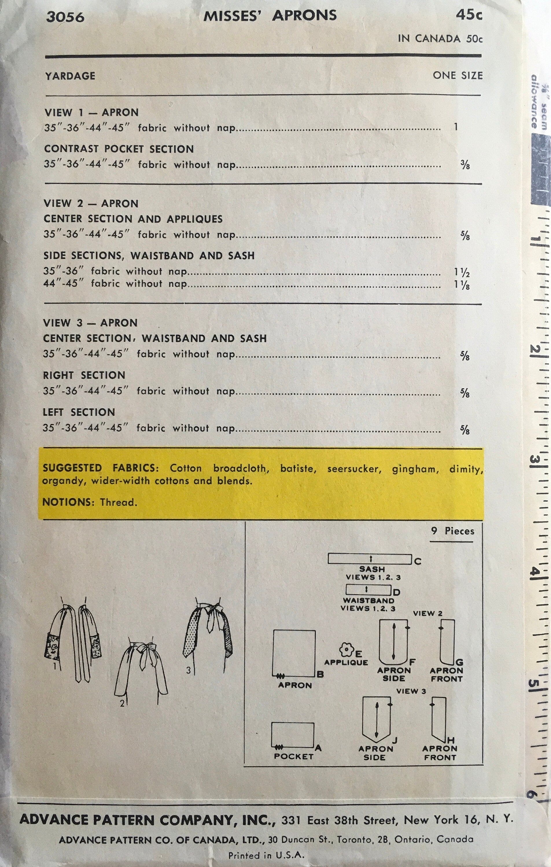 Advance 3056 Sewing Pattern (Vintage) CUT
