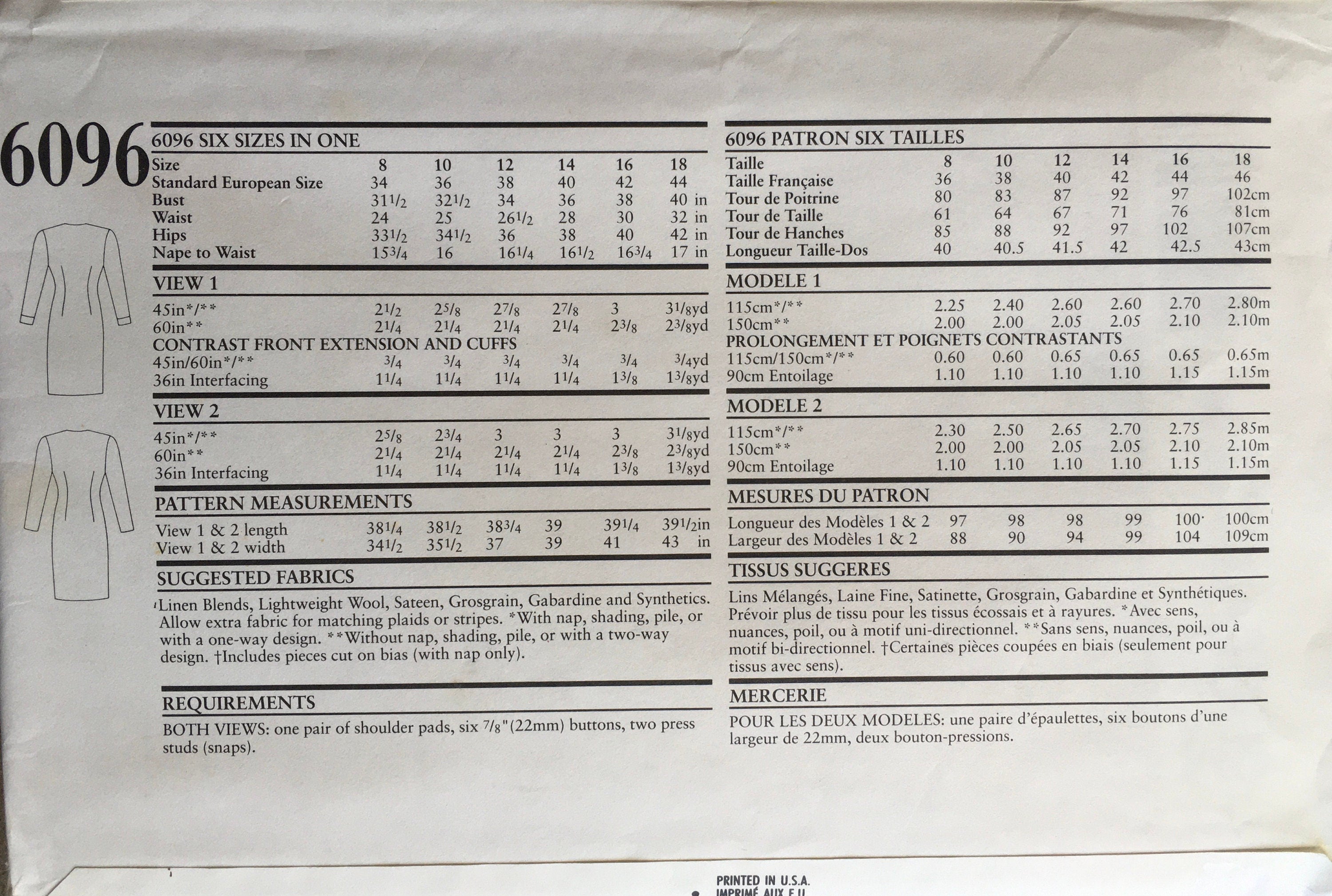 New Look 6096 Sewing Pattern (Vintage) UNCUT