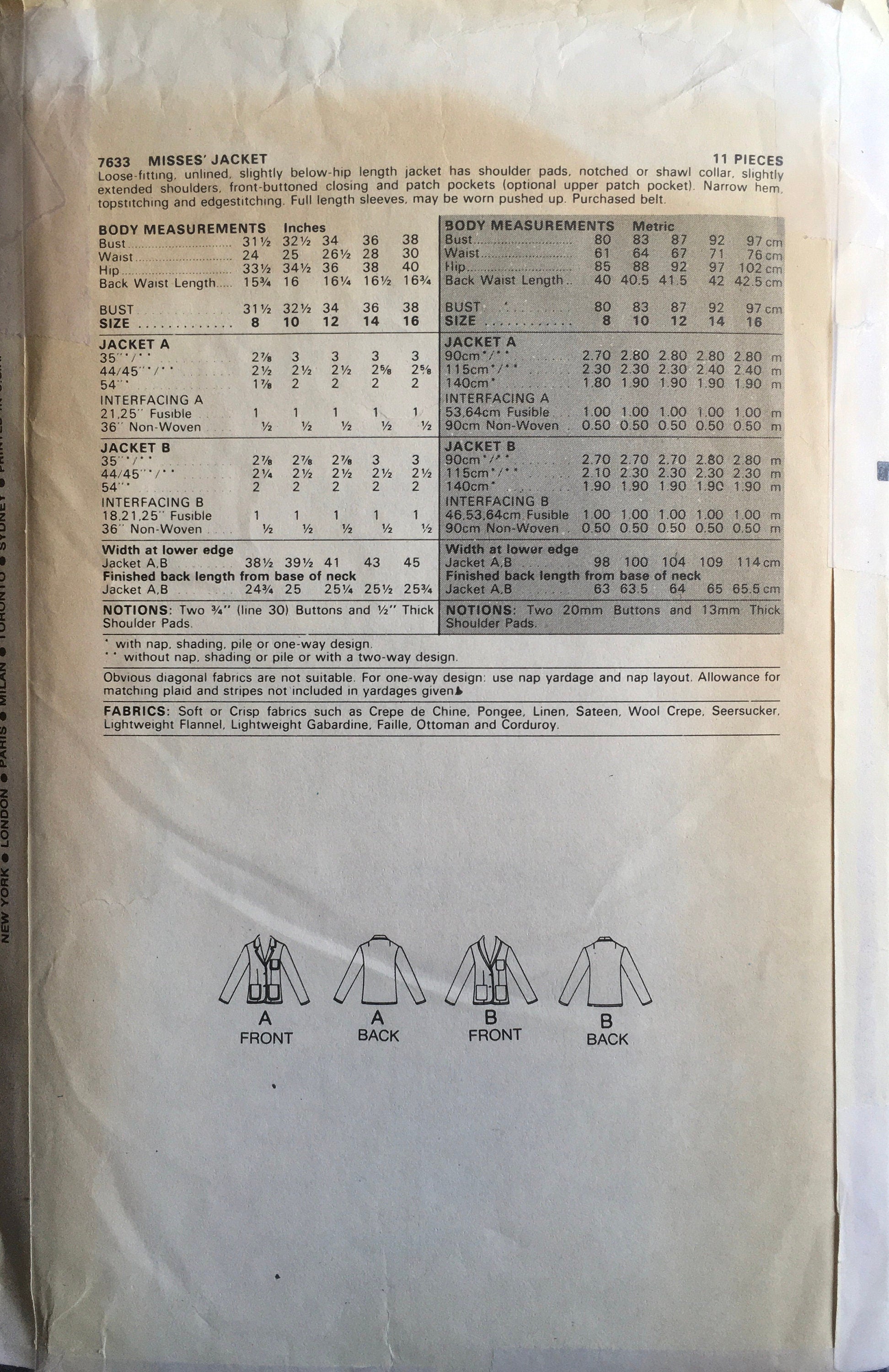 Vogue 7633 Sewing Pattern (Vintage) CUT