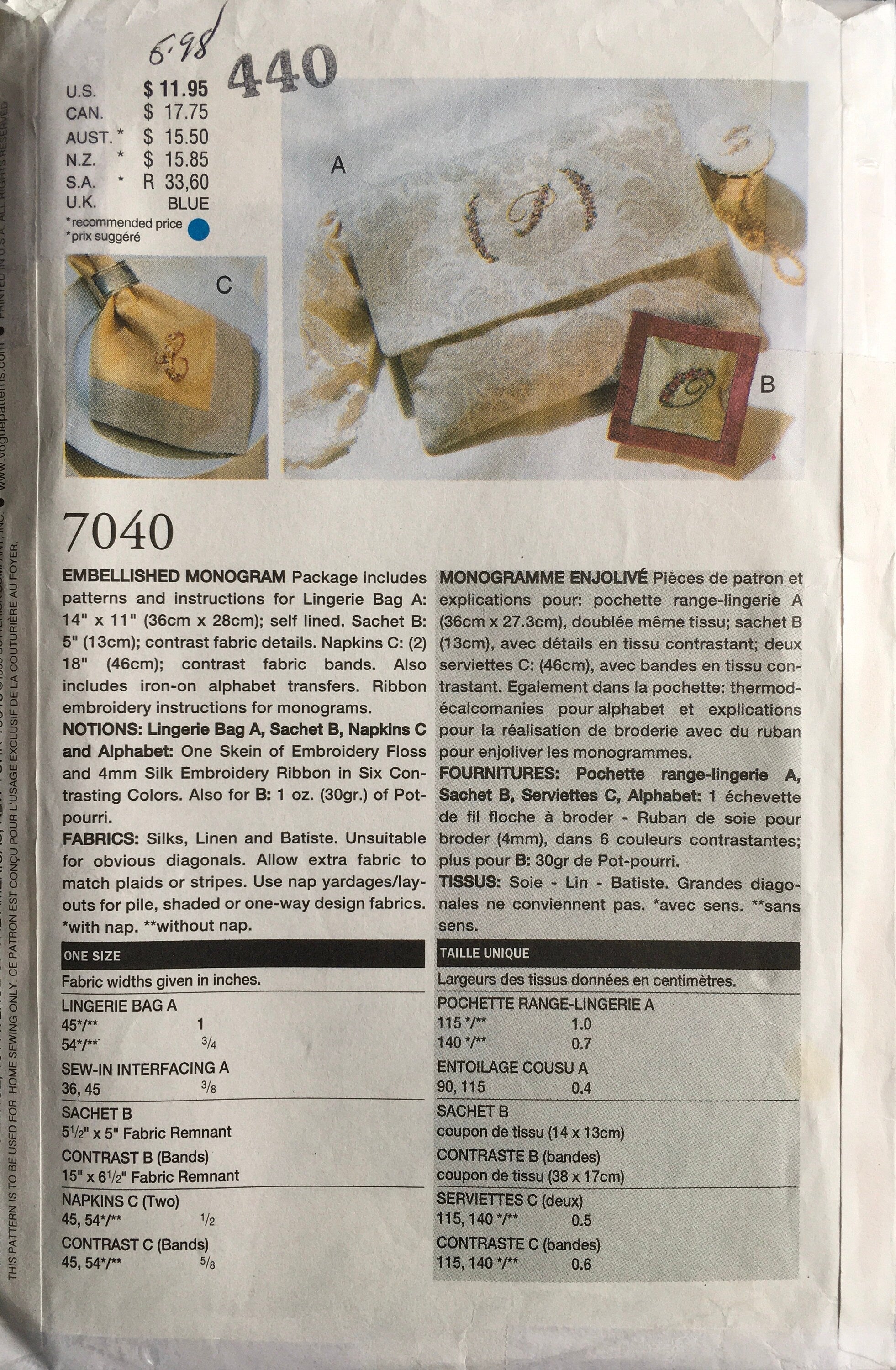 Vogue 7040 Sewing Pattern (Vintage) UNCUT