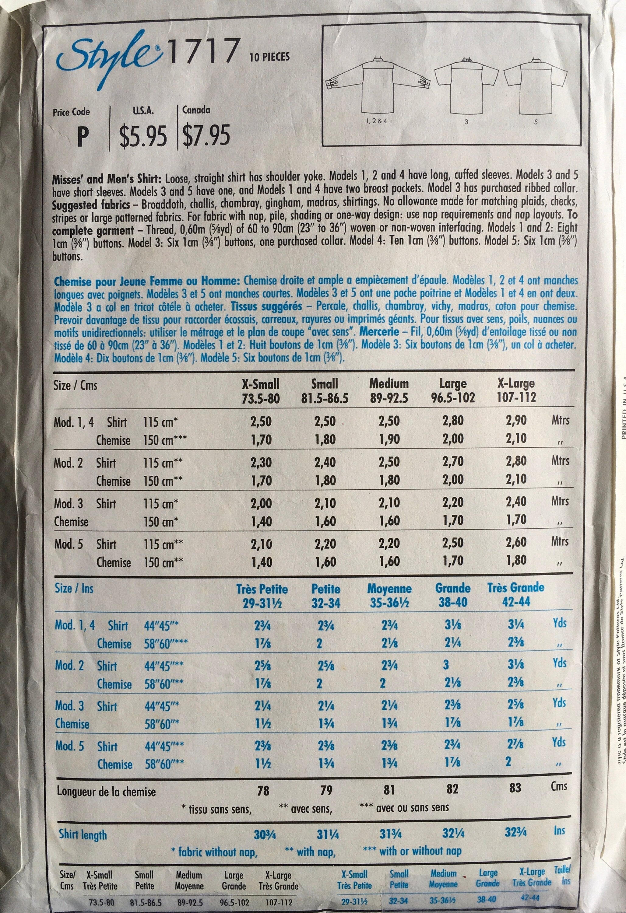 Style 1717 Sewing Pattern (Vintage) CUT