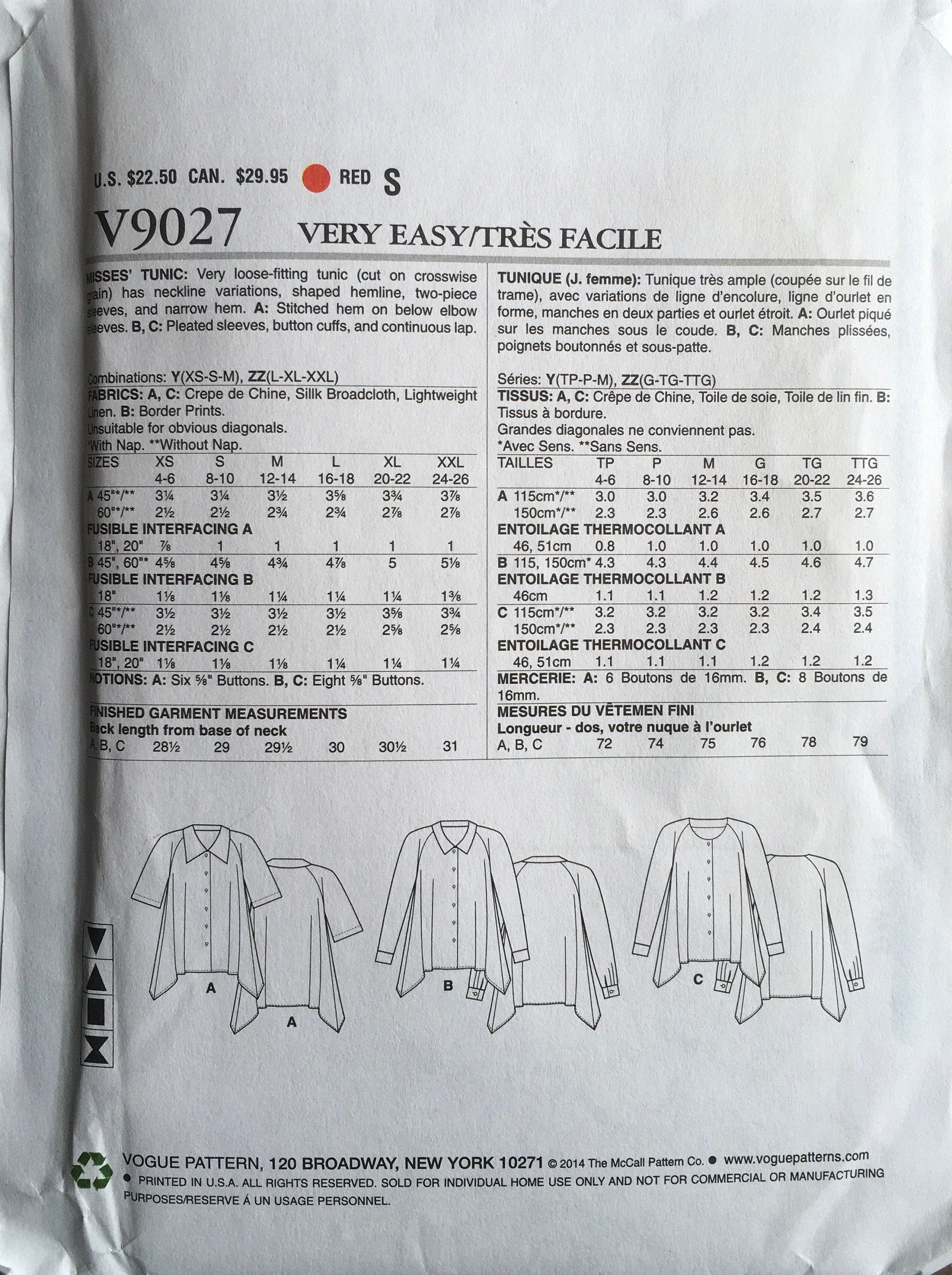 Vogue 9027 Sewing Pattern UNCUT