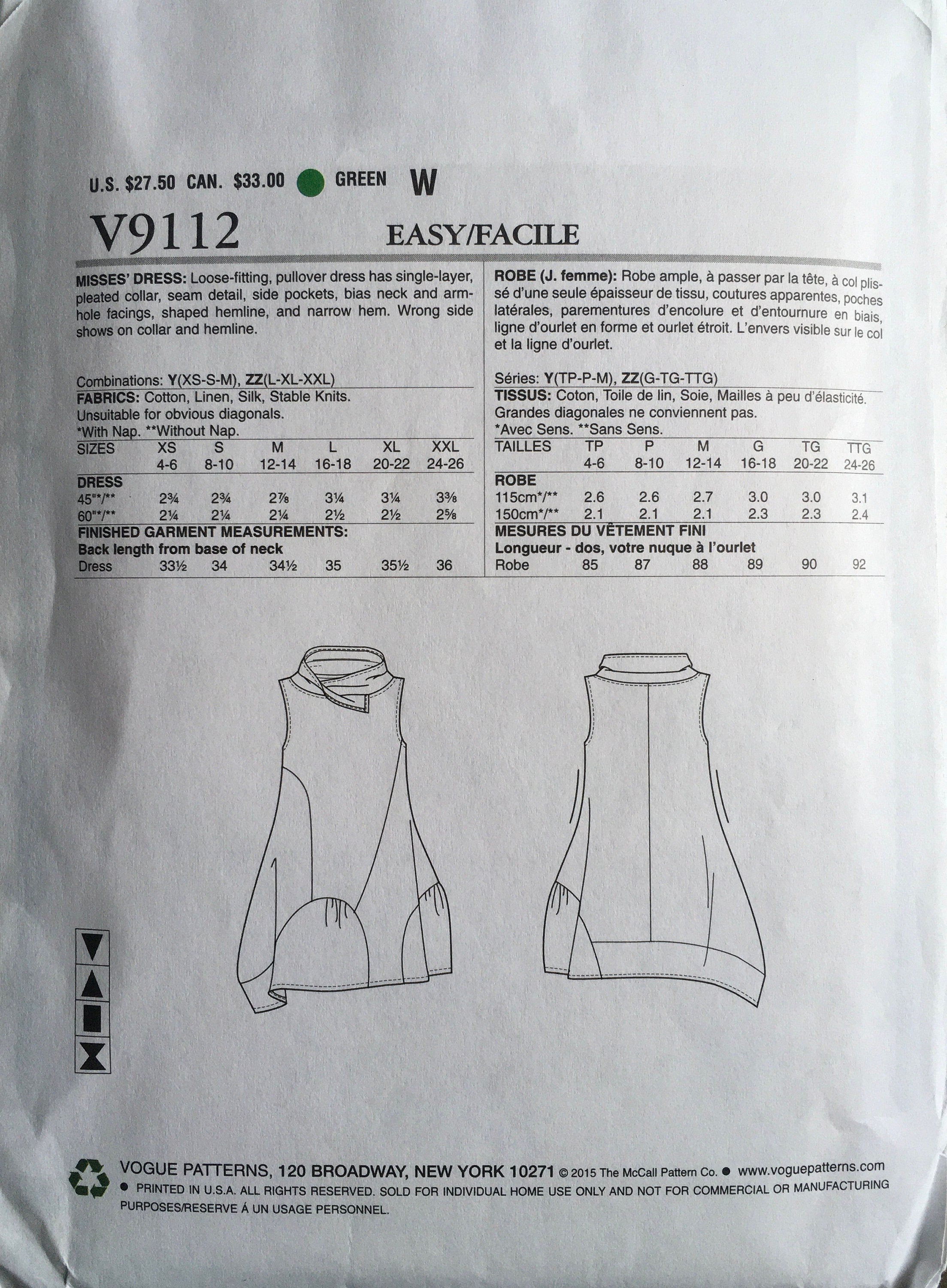 Vogue 9112 Sewing Pattern (Vintage) UNCUT