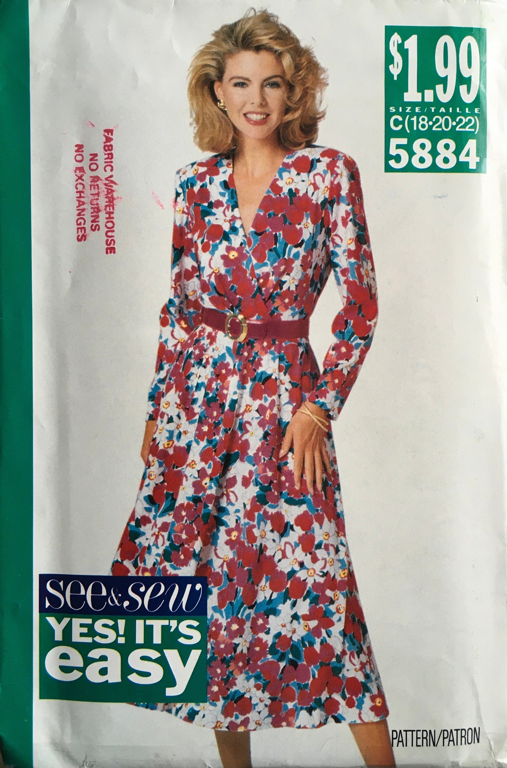 See & Sew 5884 Sewing Pattern (Vintage) UNCUT