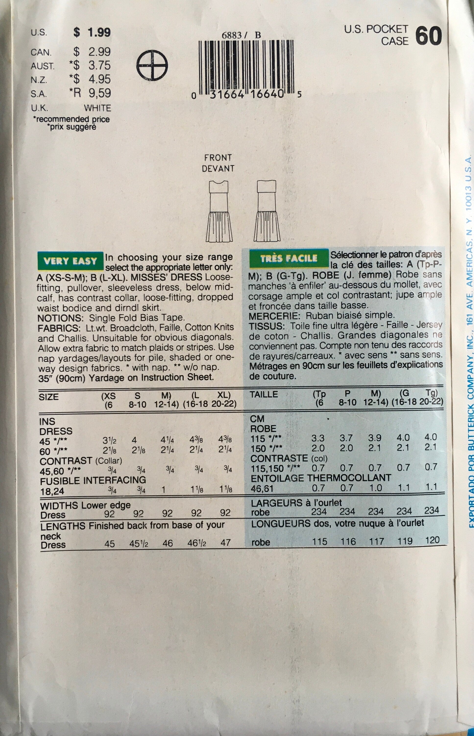 See & Sew 6883 Sewing Pattern (Vintage) UNCUT