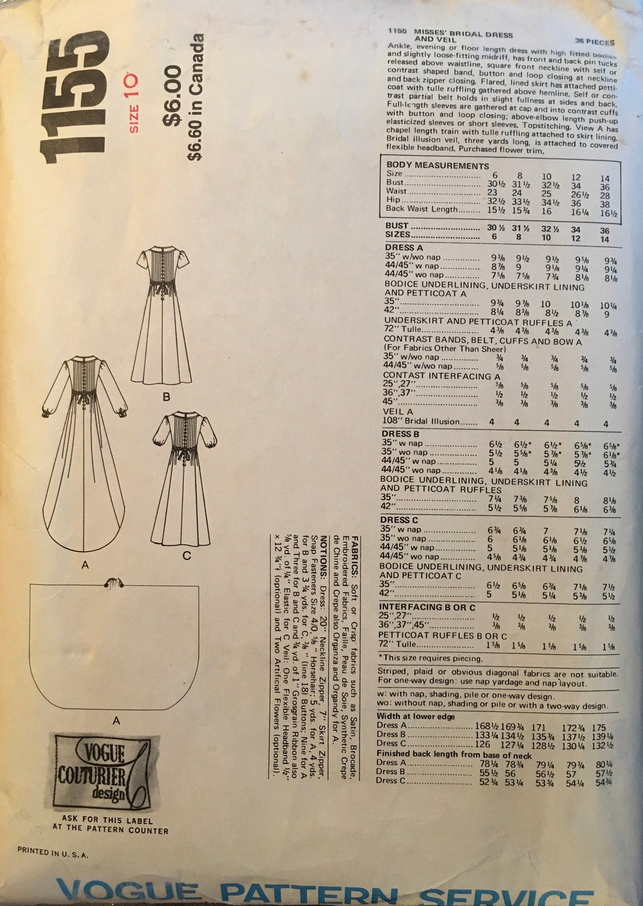 Vogue 1155 Sewing Pattern (Vintage) CUT