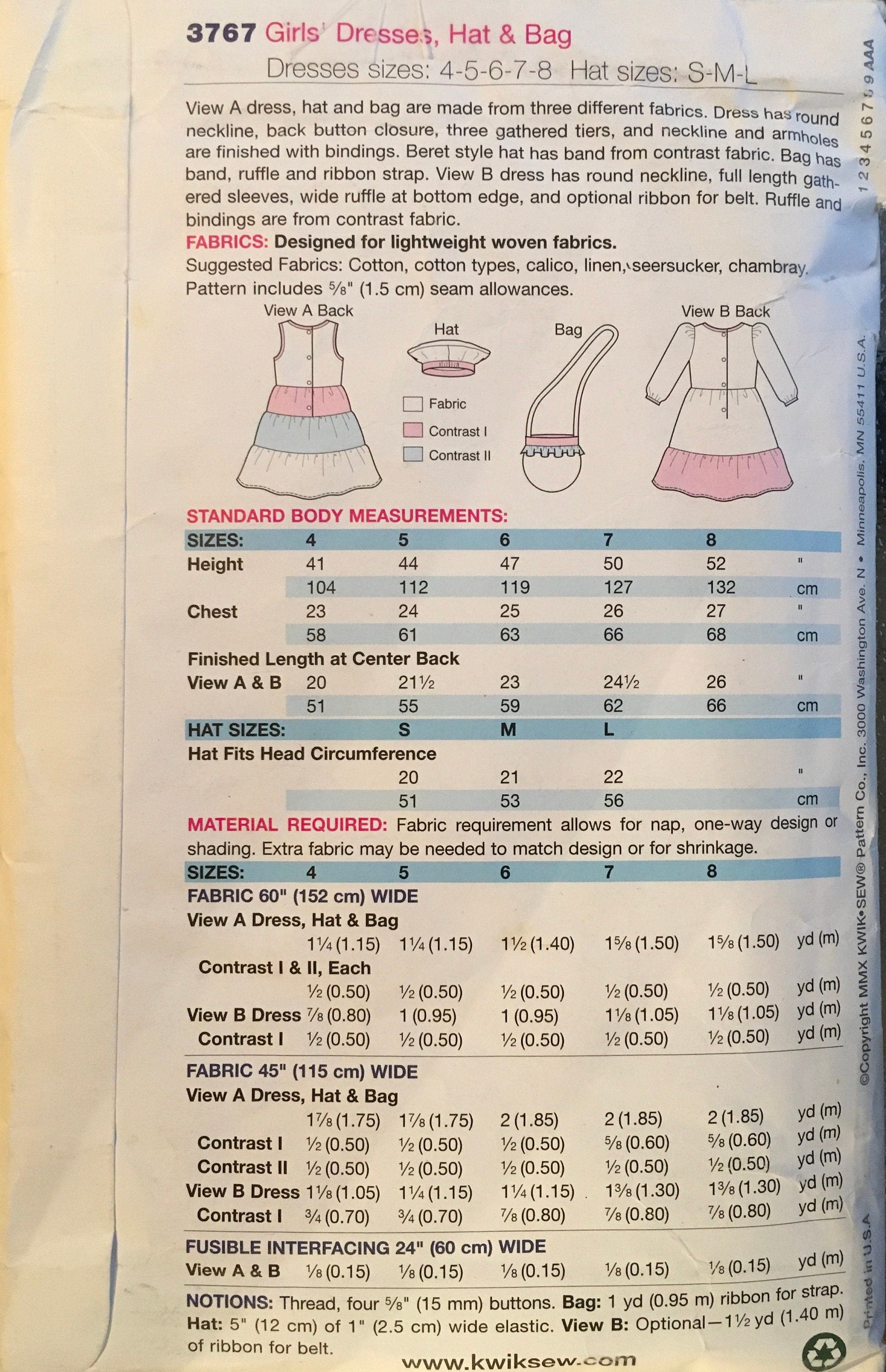 Kwik Sew 3767 Sewing Pattern (Vintage) CUT