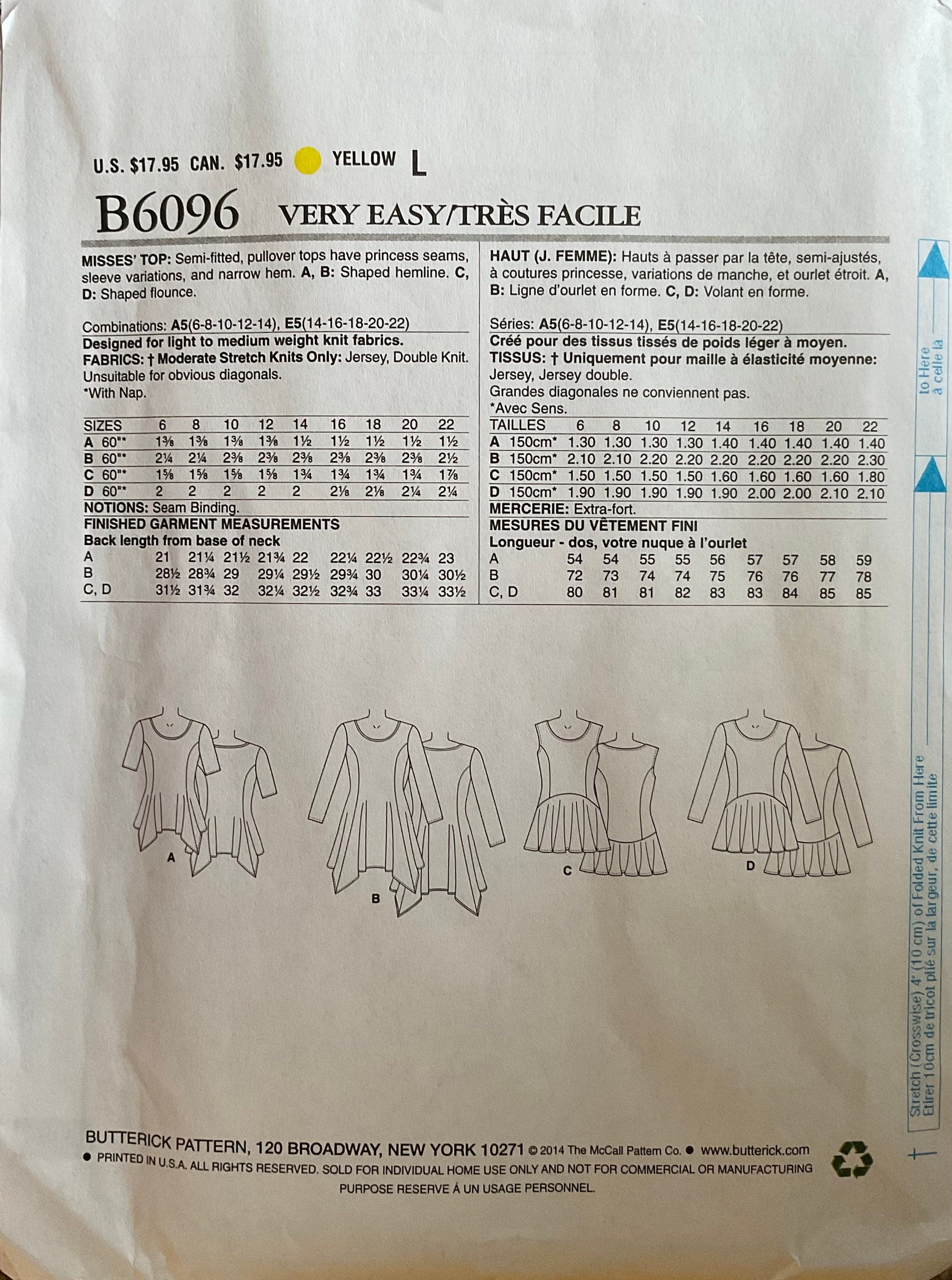 Butterick 6096 Sewing Pattern (Vintage) UNCUT