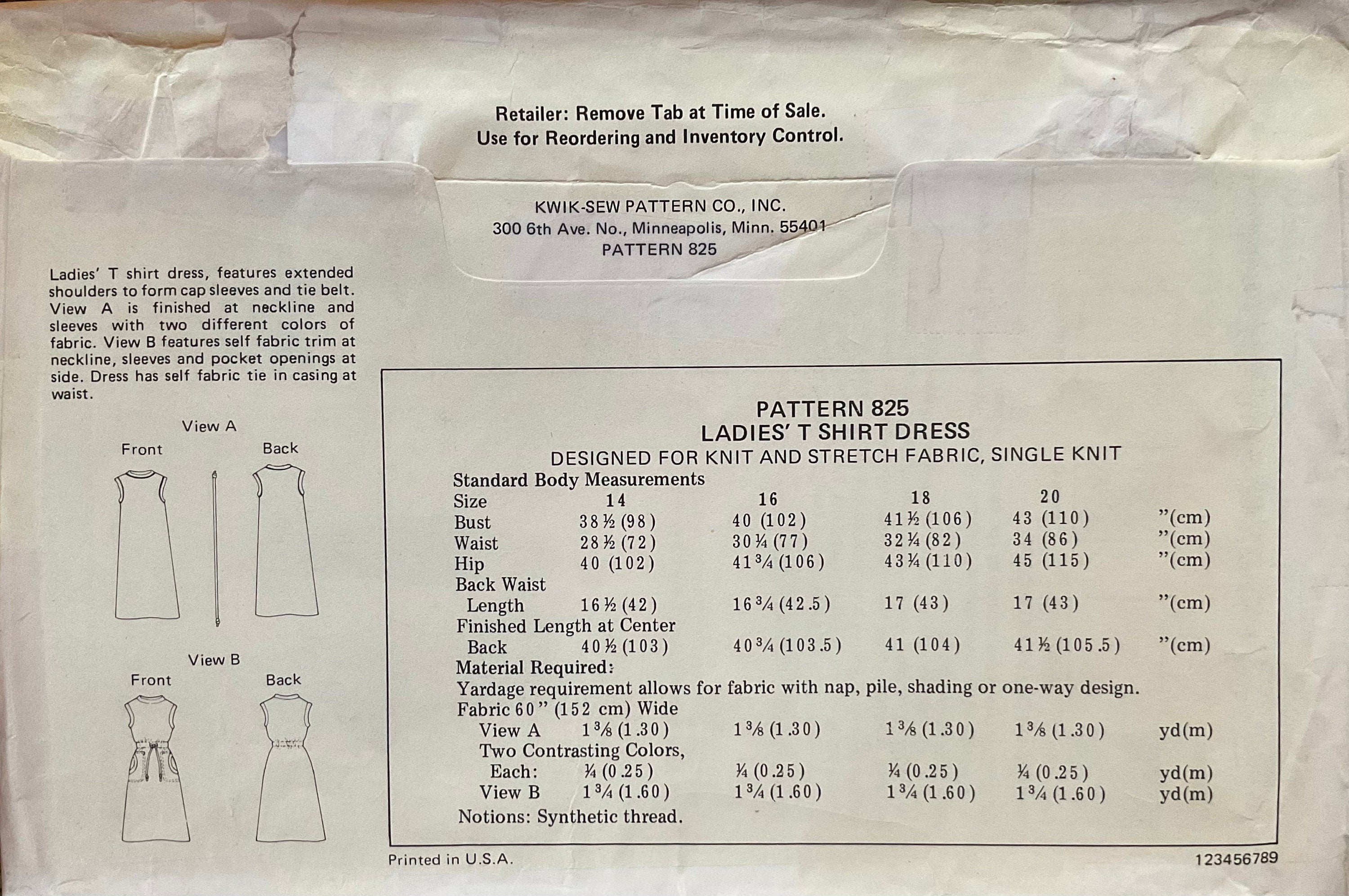 Kwik Sew 825 Sewing Pattern (Vintage) UNCUT