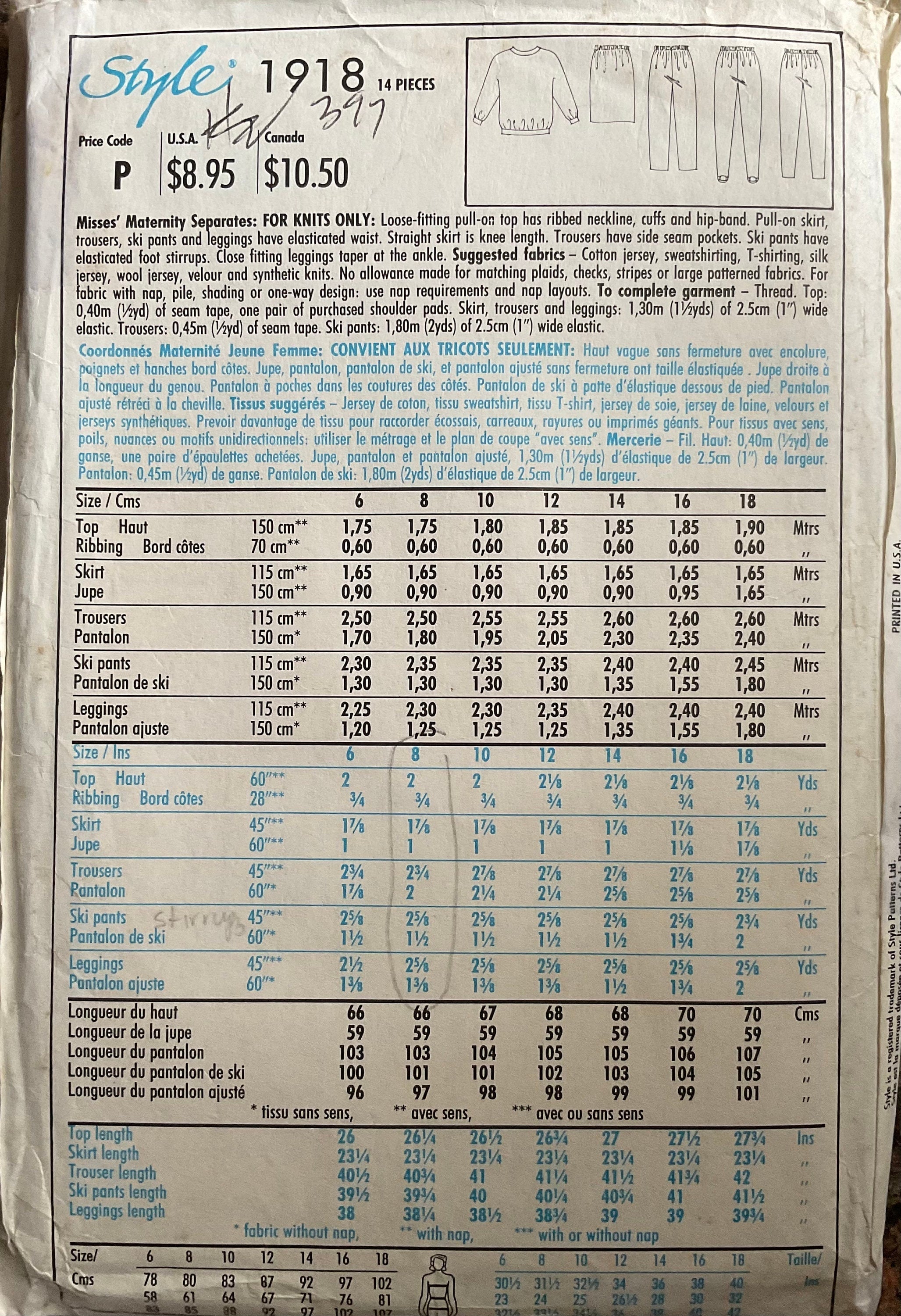 Style 1918 Sewing Pattern (Vintage) CUT