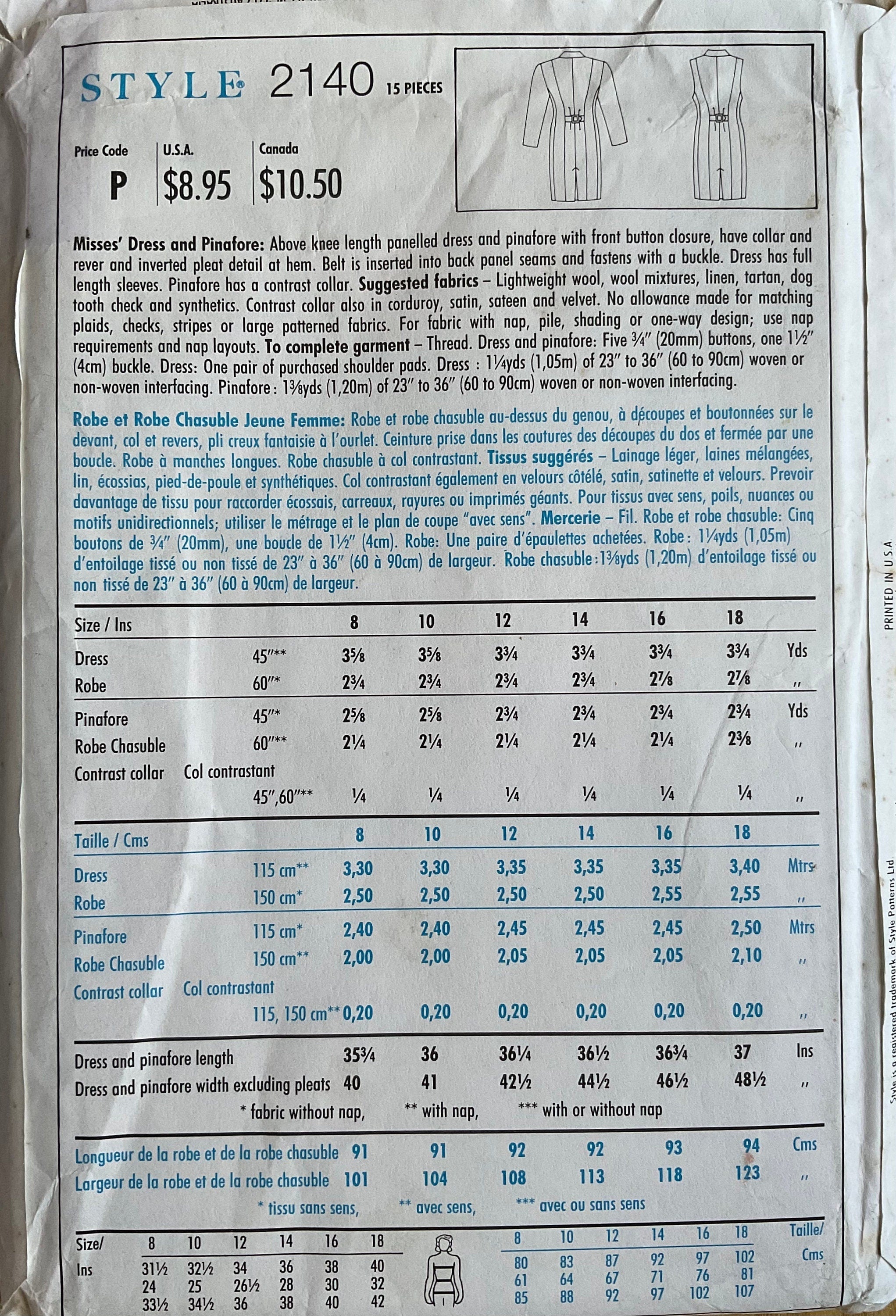 Style 2140 Sewing Pattern (Vintage) UNCUT