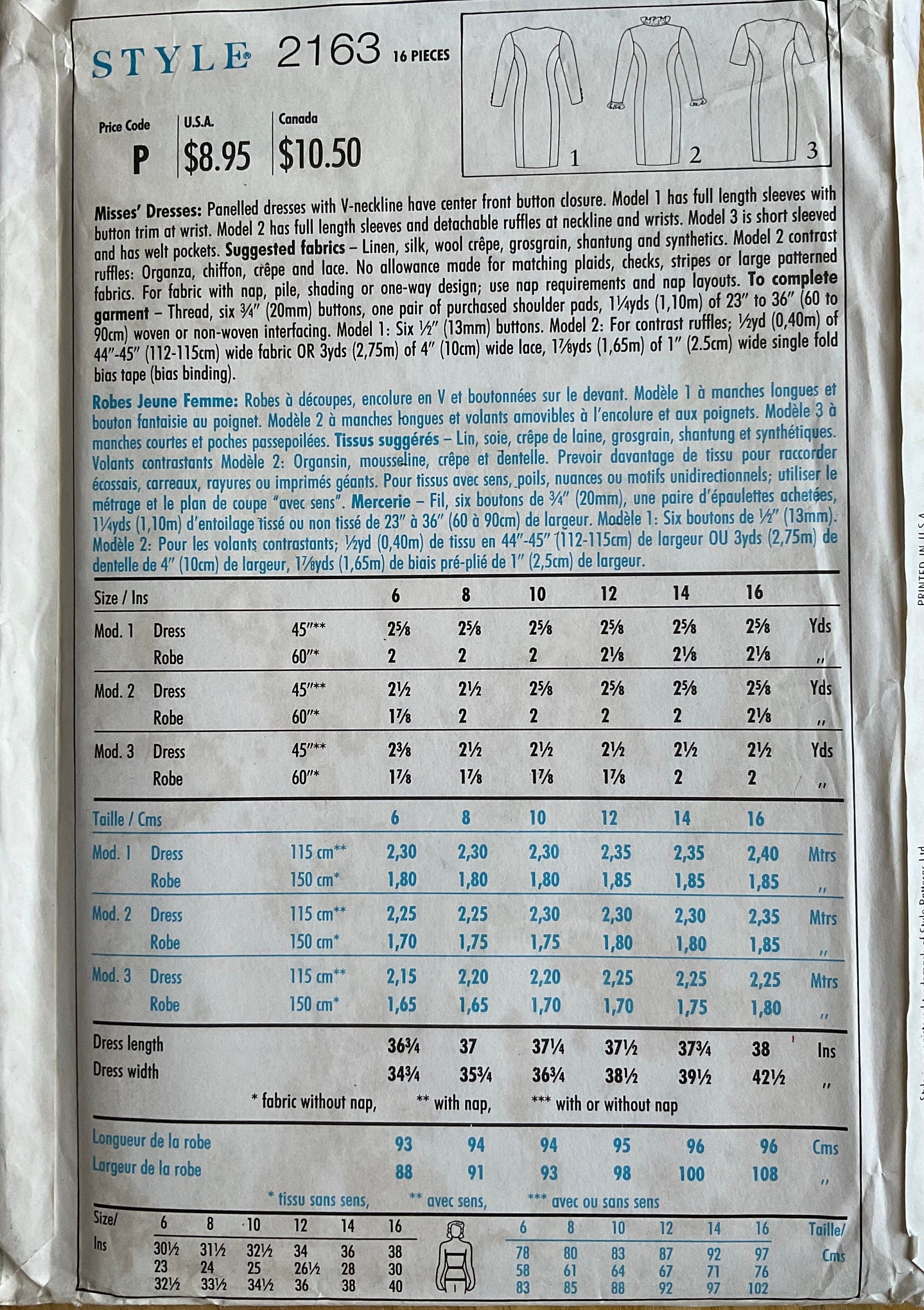Style 2163 Sewing Pattern (Vintage) UNCUT