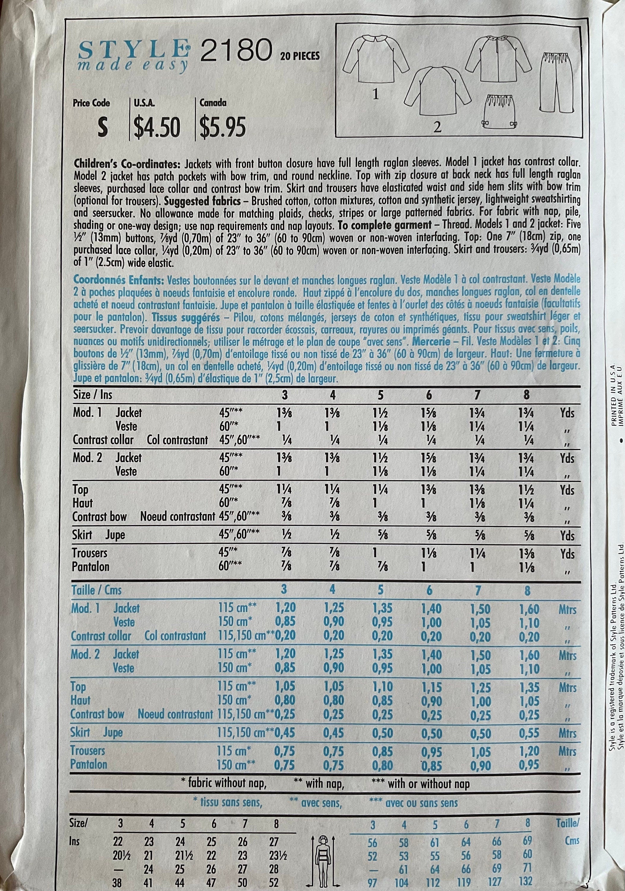 Style 2180 Sewing Pattern (Vintage) UNCUT