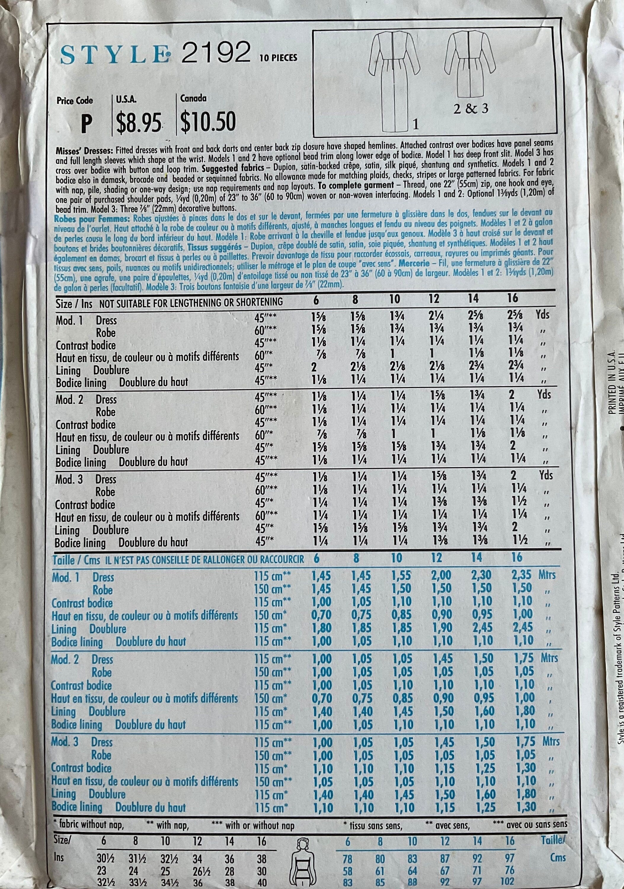 Style 2192 Sewing Pattern (Vintage) UNCUT