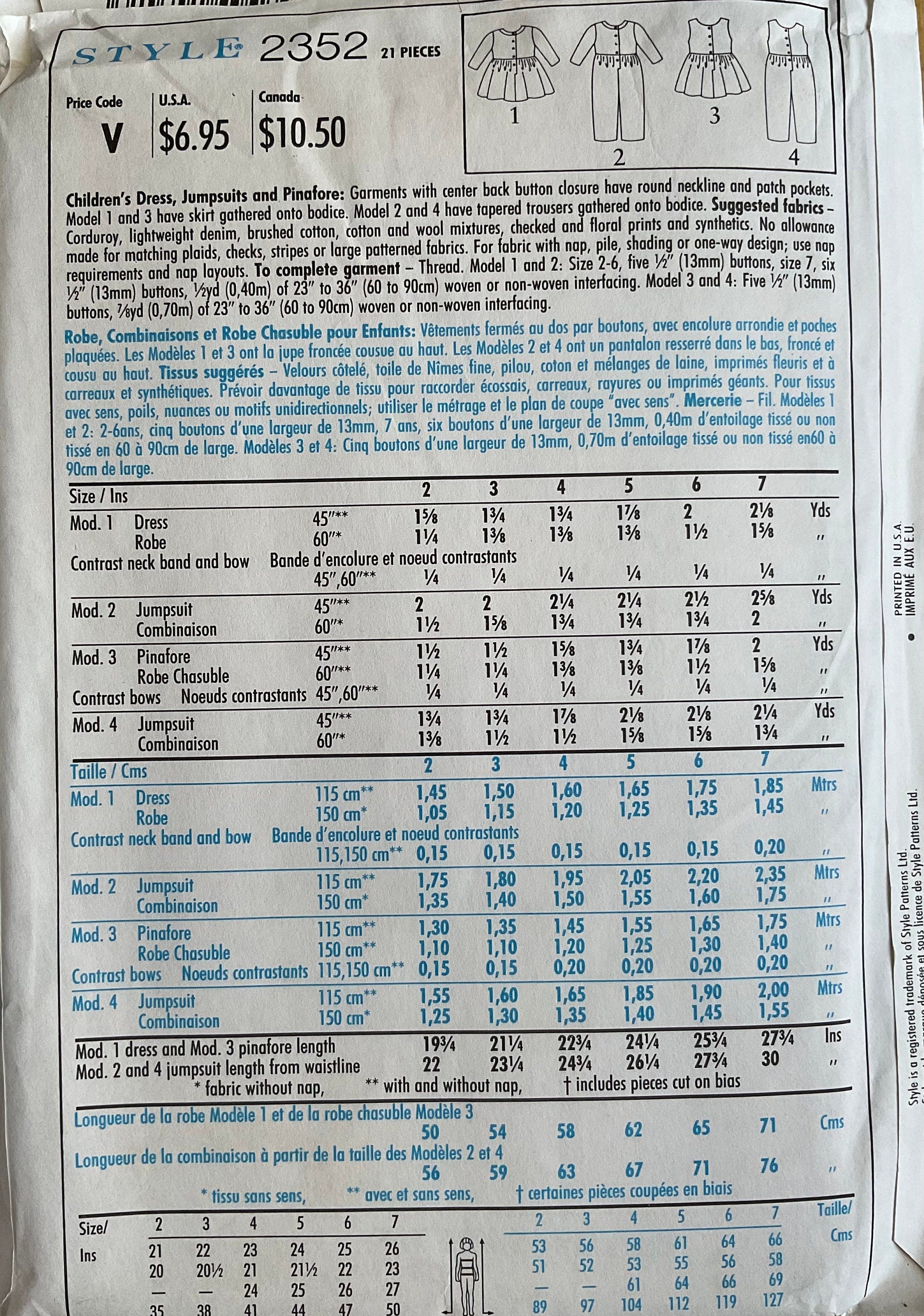 Style 2352 Sewing Pattern (Vintage) UNCUT