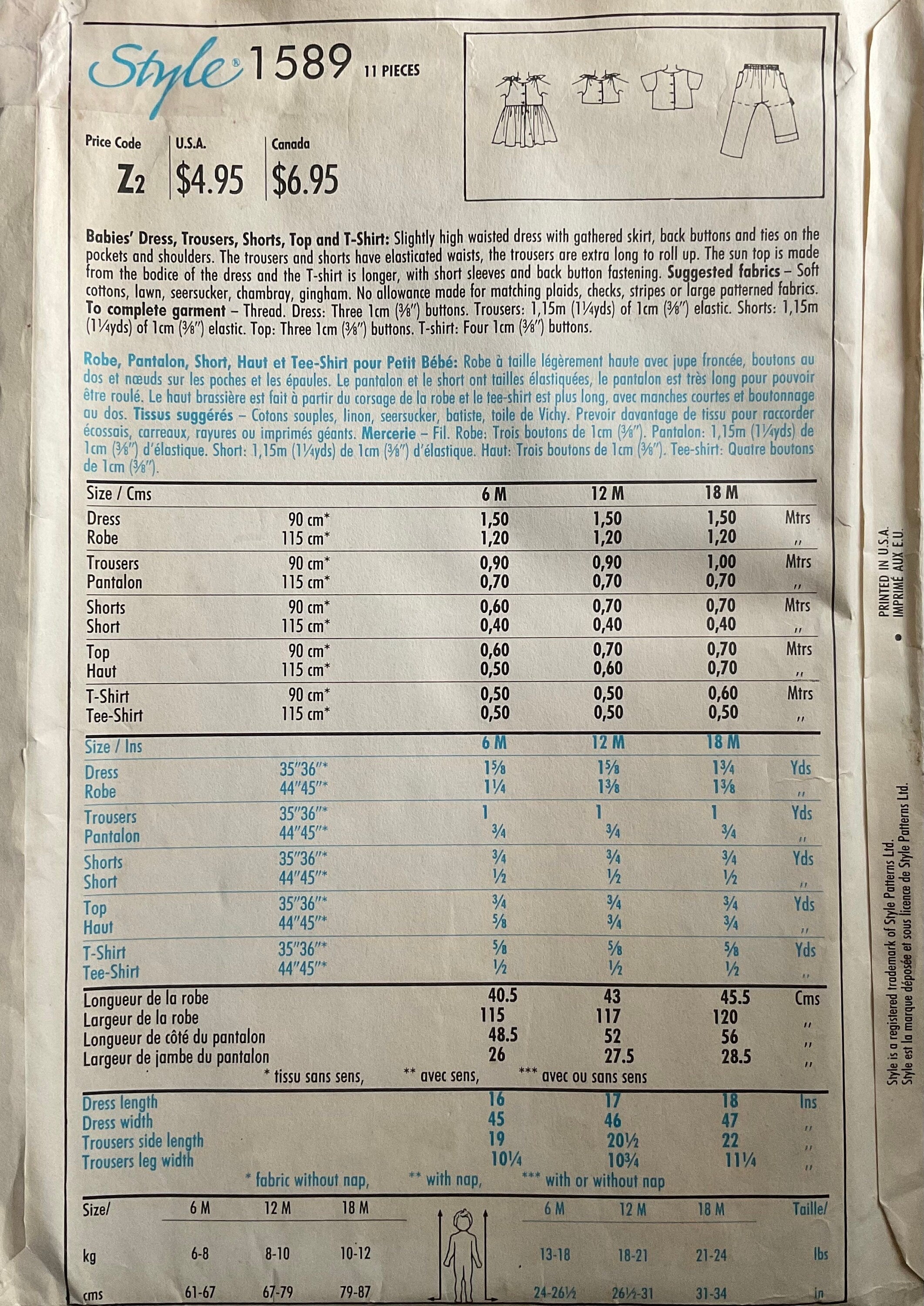 Style 1589 Sewing Pattern (Vintage) CUT