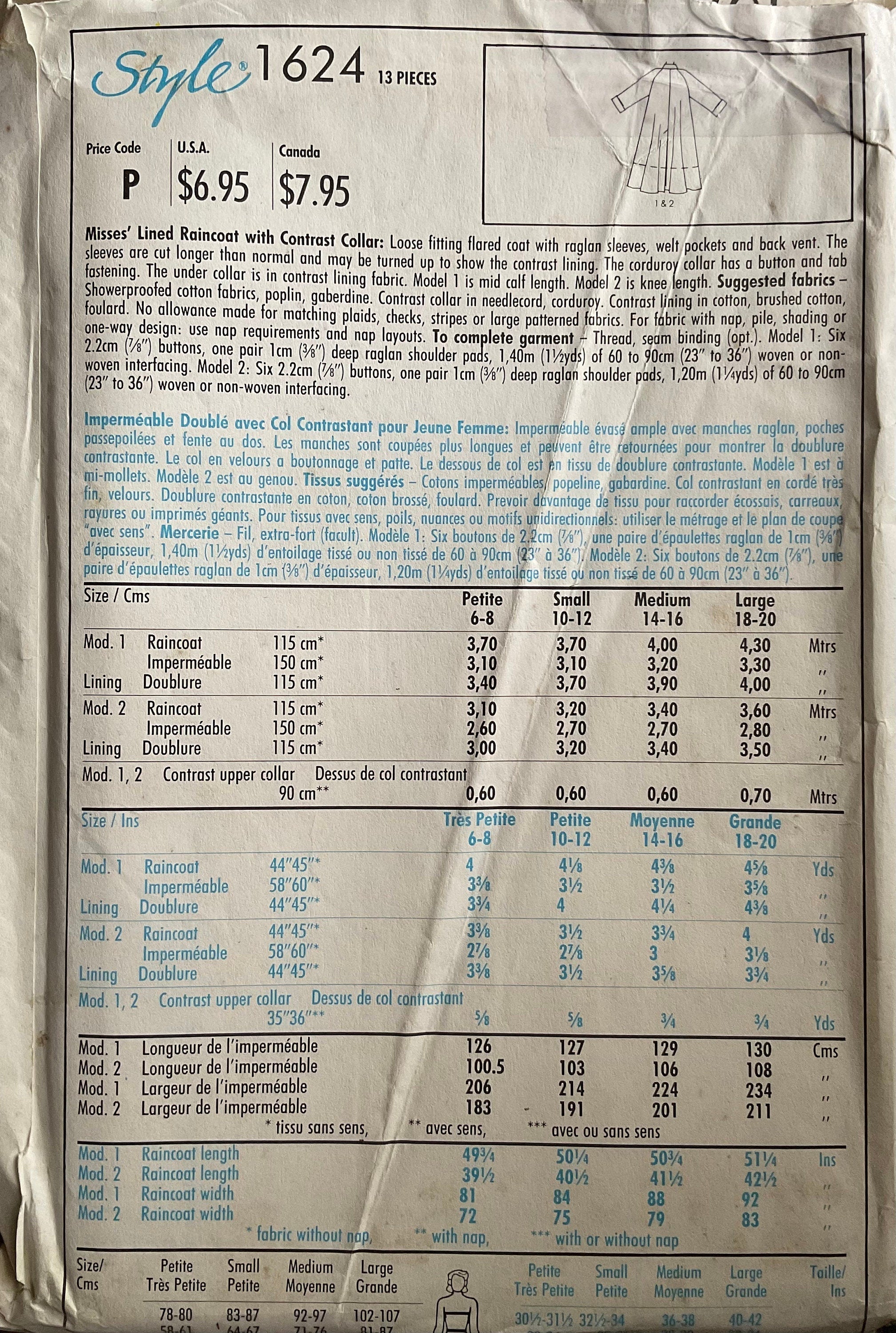 Style 1624 Sewing Pattern (Vintage) UNCUT