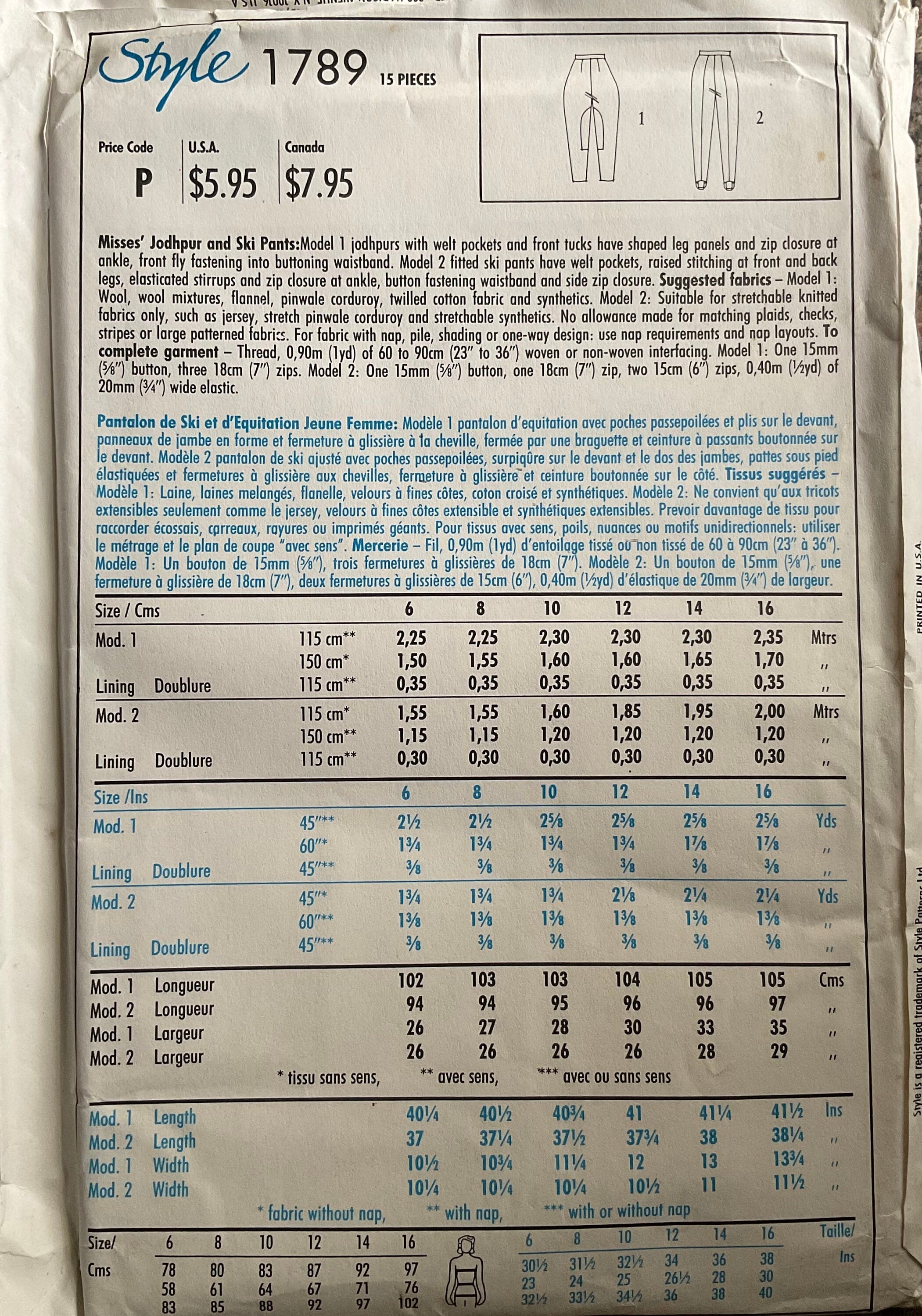 Style 1789 Sewing Pattern (Vintage) UNCUT