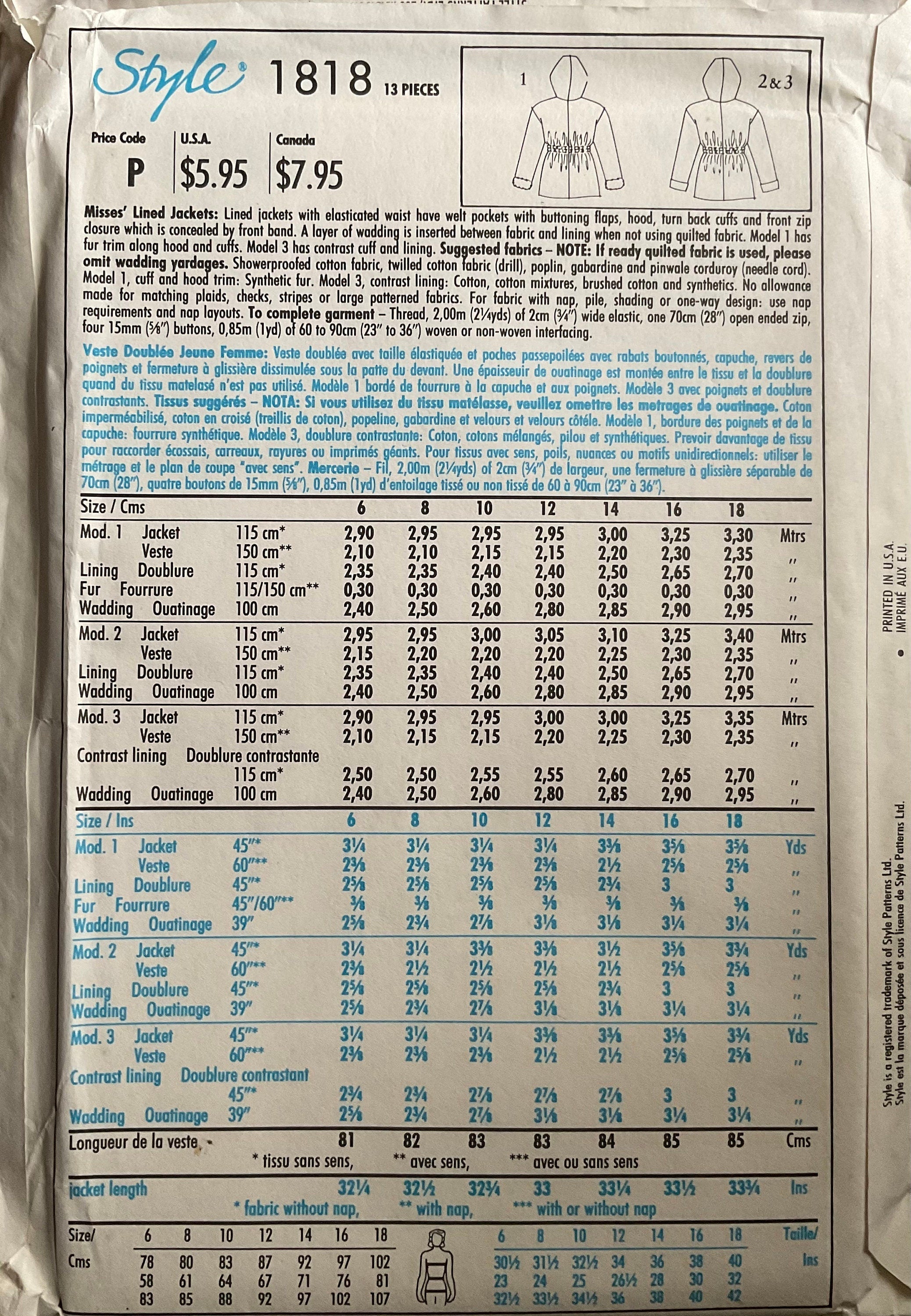 Style 1818 Sewing Pattern (Vintage) UNCUT