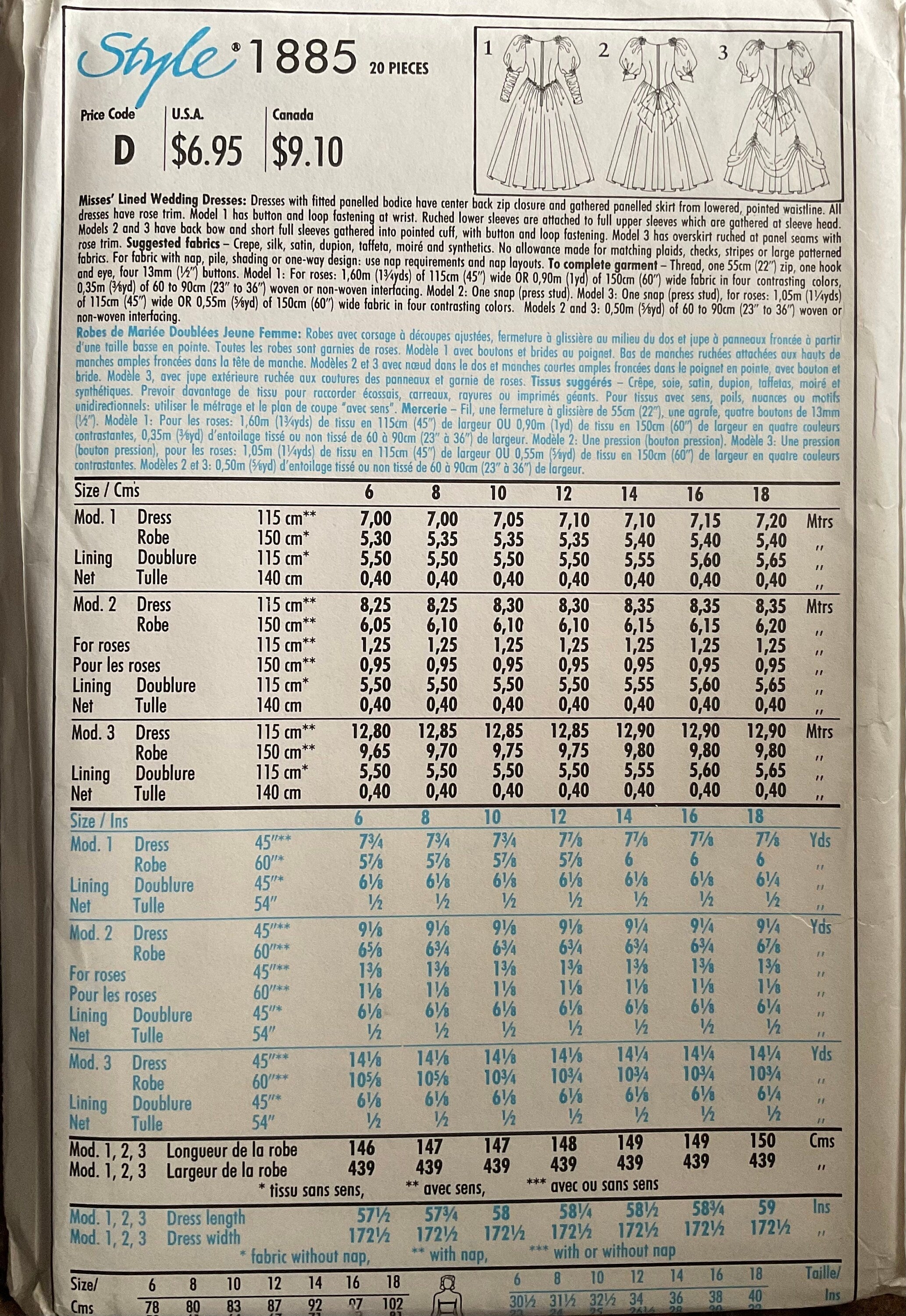 Style 1885 Sewing Pattern (Vintage) UNCUT