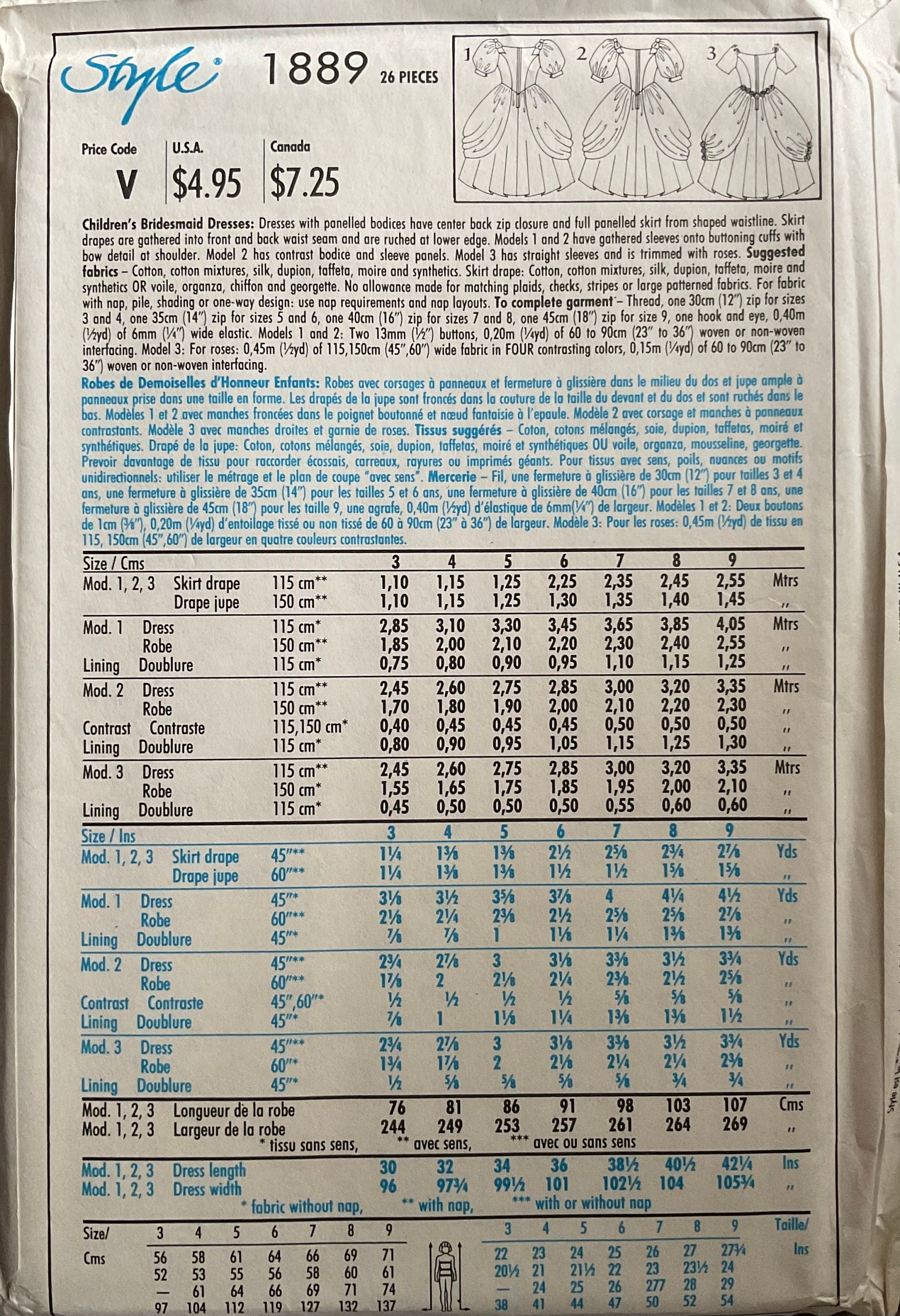 Style 1889 Sewing Pattern (Vintage) UNCUT