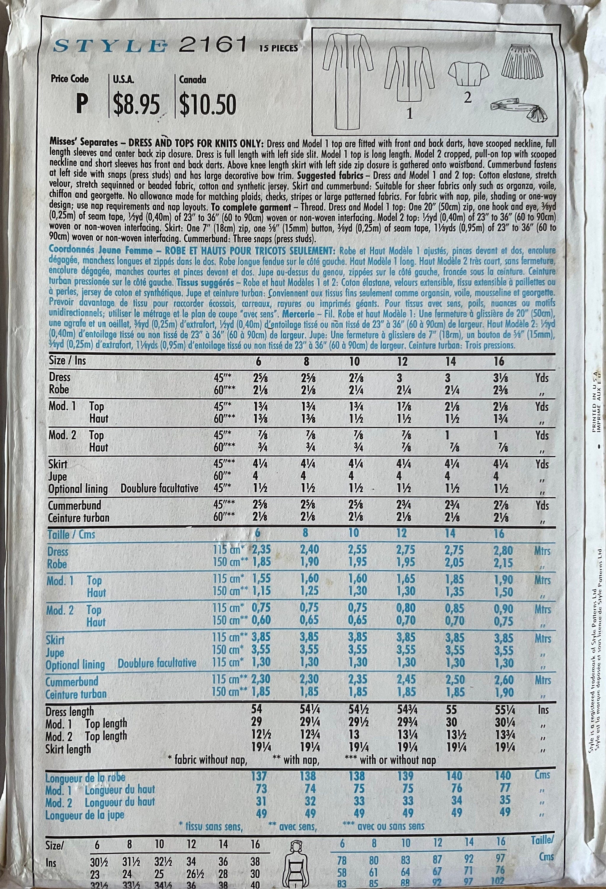Style 2161 Sewing Pattern (Vintage) UNCUT