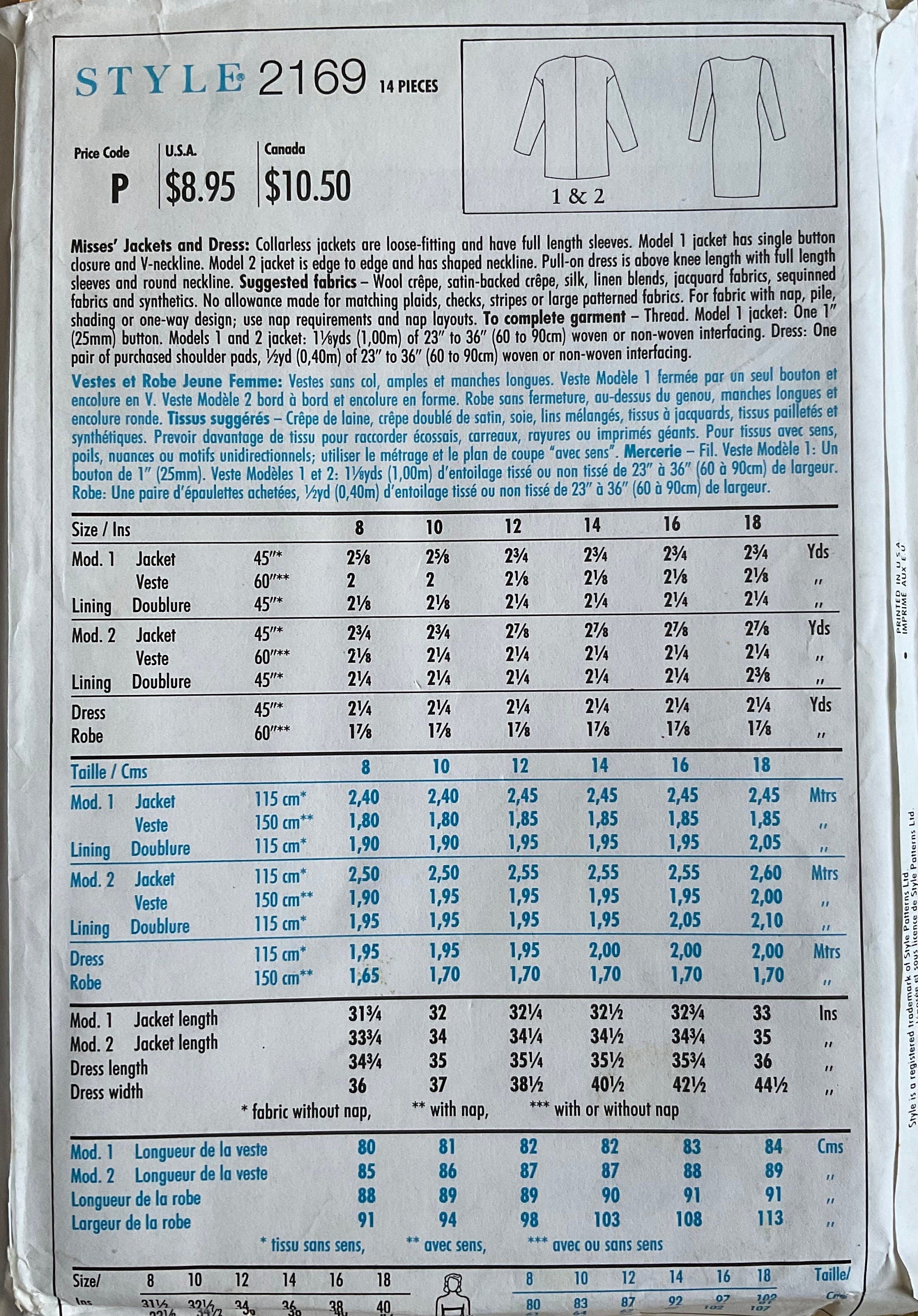 Style 2169 Sewing Pattern (Vintage) UNCUT