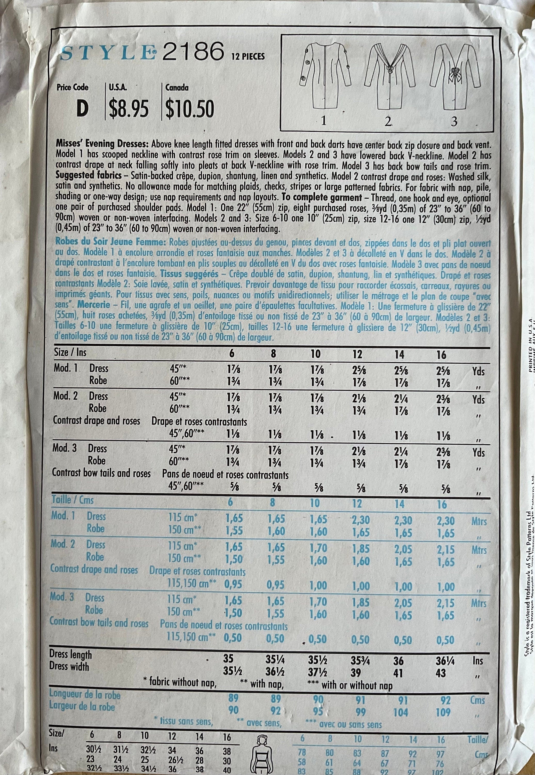 Style 2186 Sewing Pattern (Vintage) UNCUT