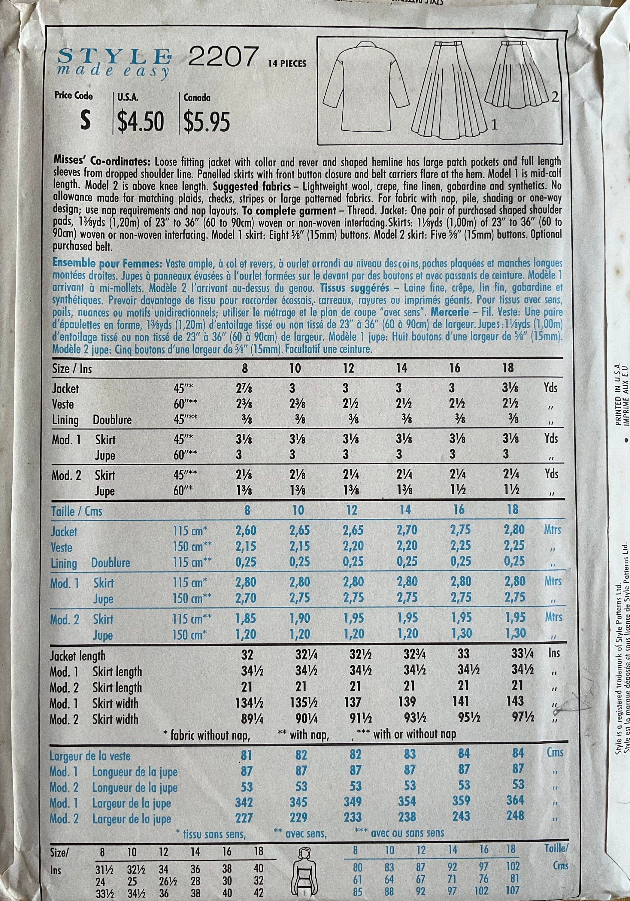 Style 2207 Sewing Pattern (Vintage) UNCUT