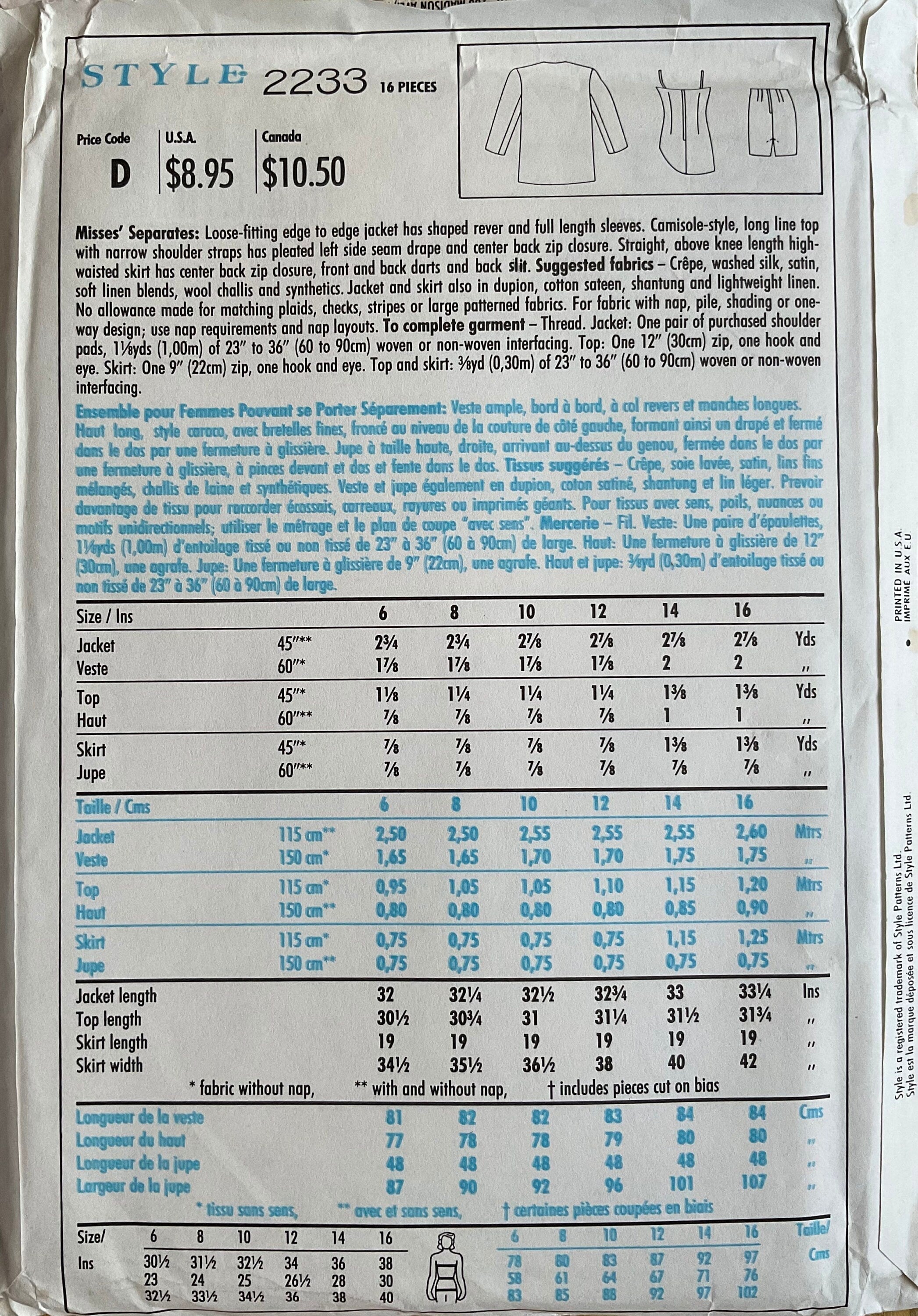 Style 2233 Sewing Pattern (Vintage) UNCUT