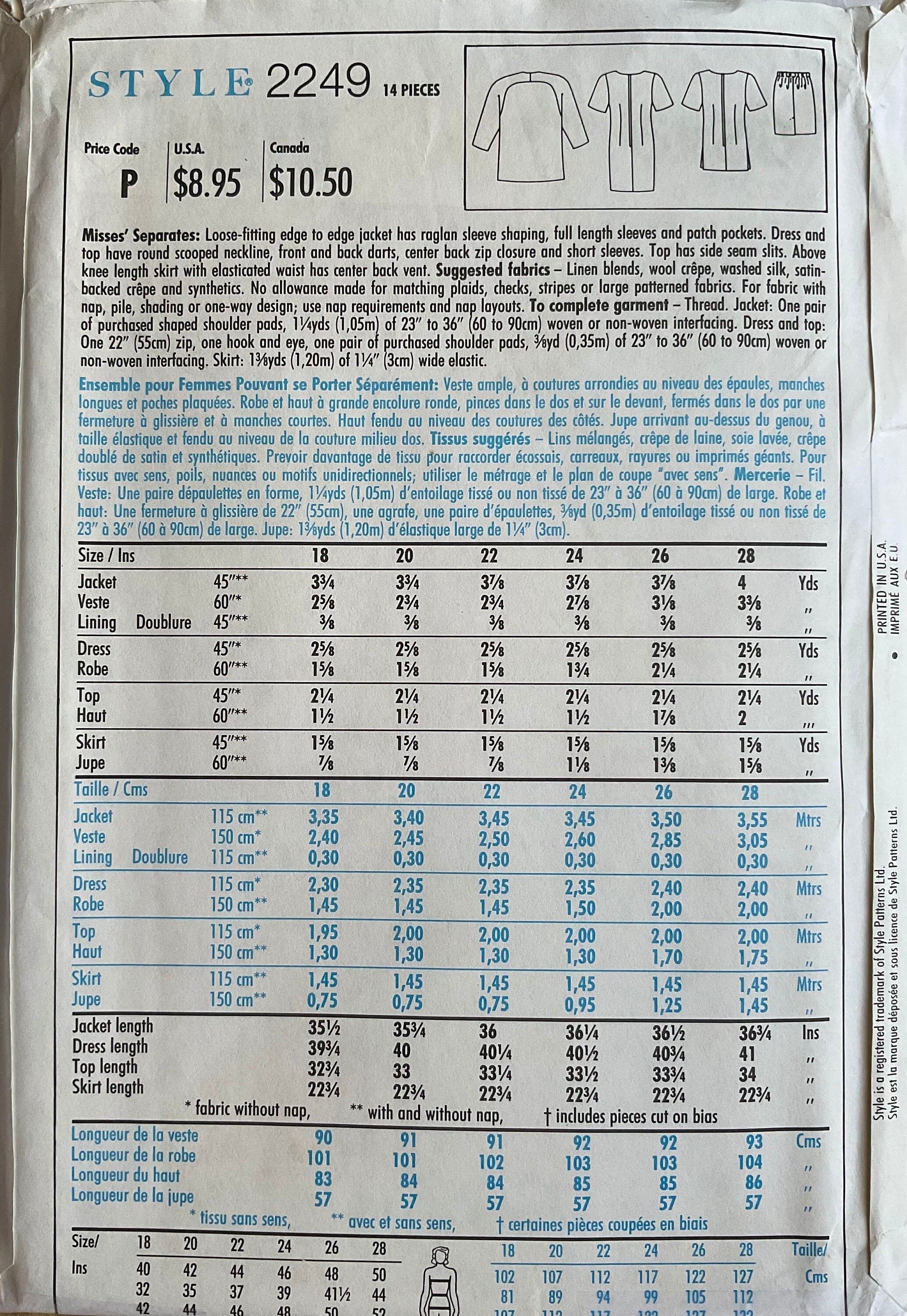 Style 2249 Sewing Pattern (Vintage) UNCUT
