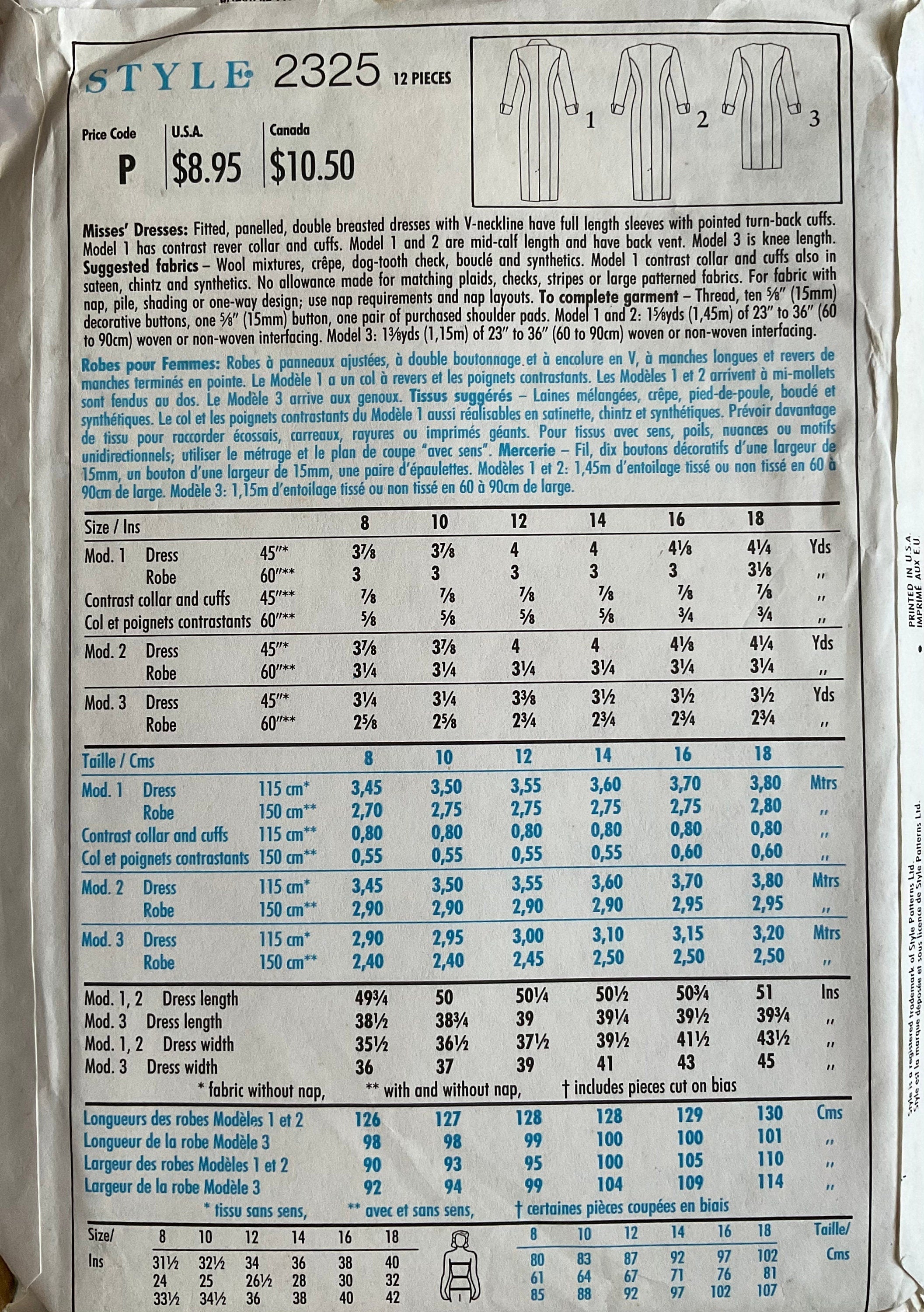 Style 2325 Sewing Pattern (Vintage) UNCUT