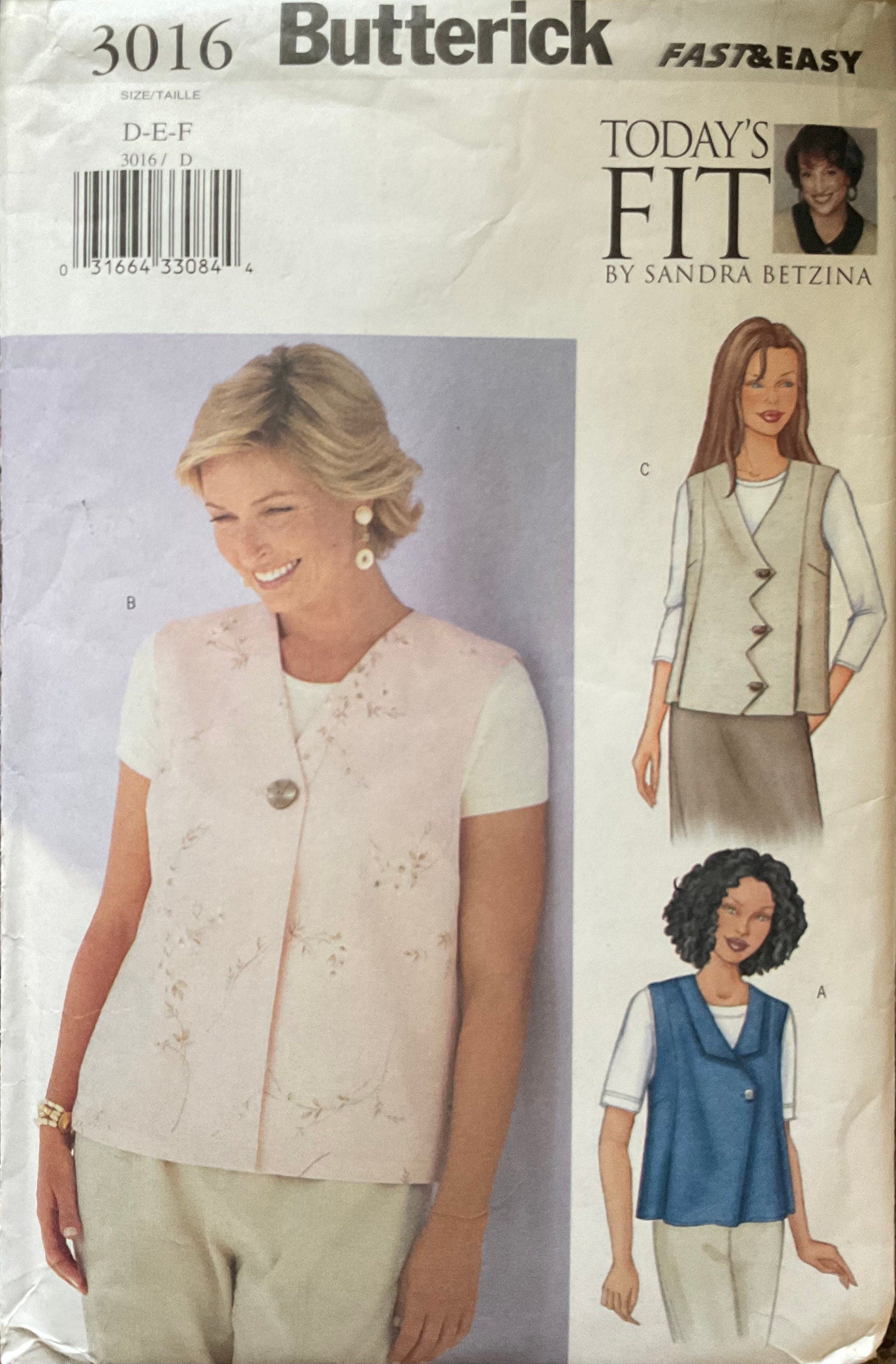Butterick 3016 Sewing Pattern (Vintage) UNCUT