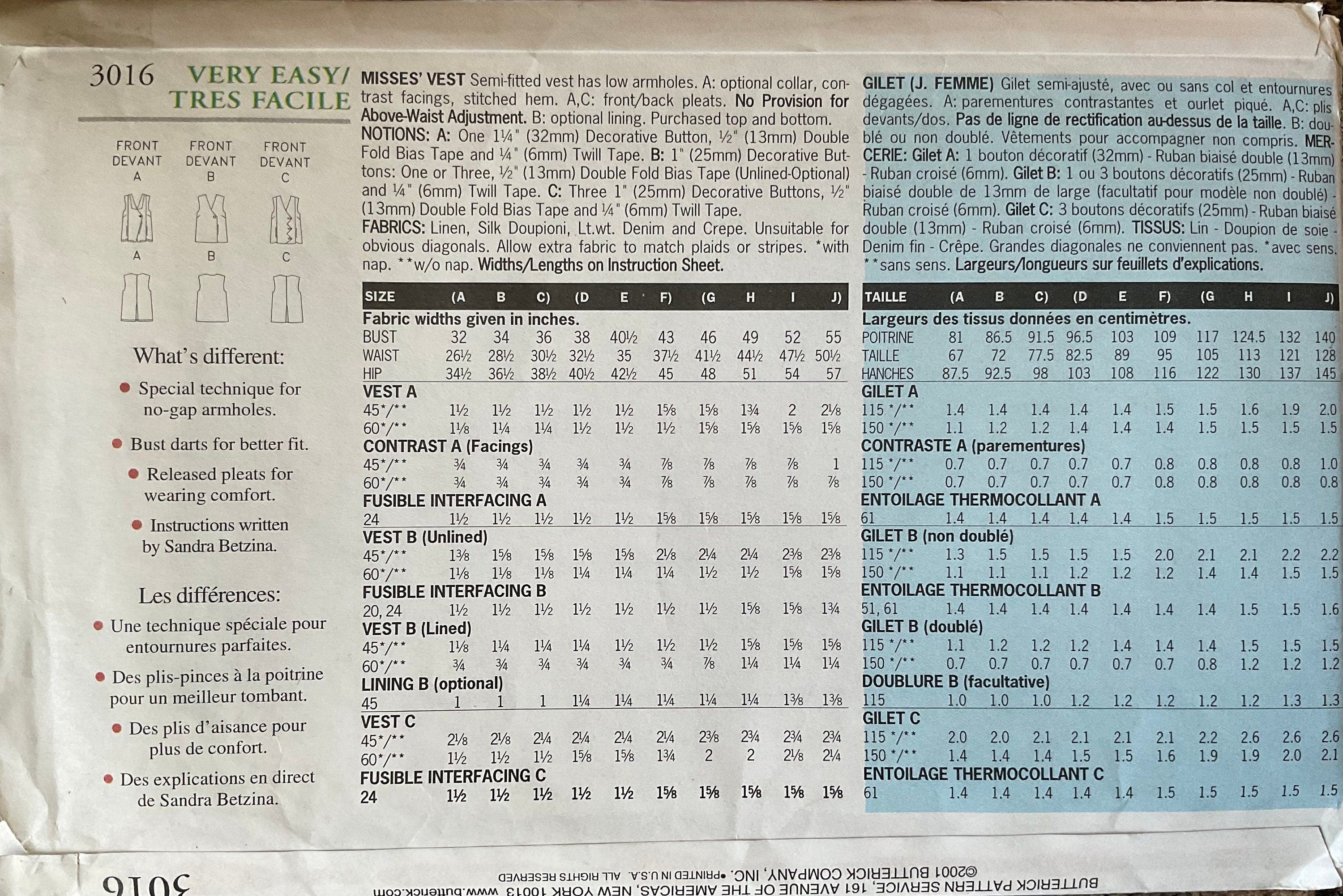 Butterick 3016 Sewing Pattern (Vintage) UNCUT