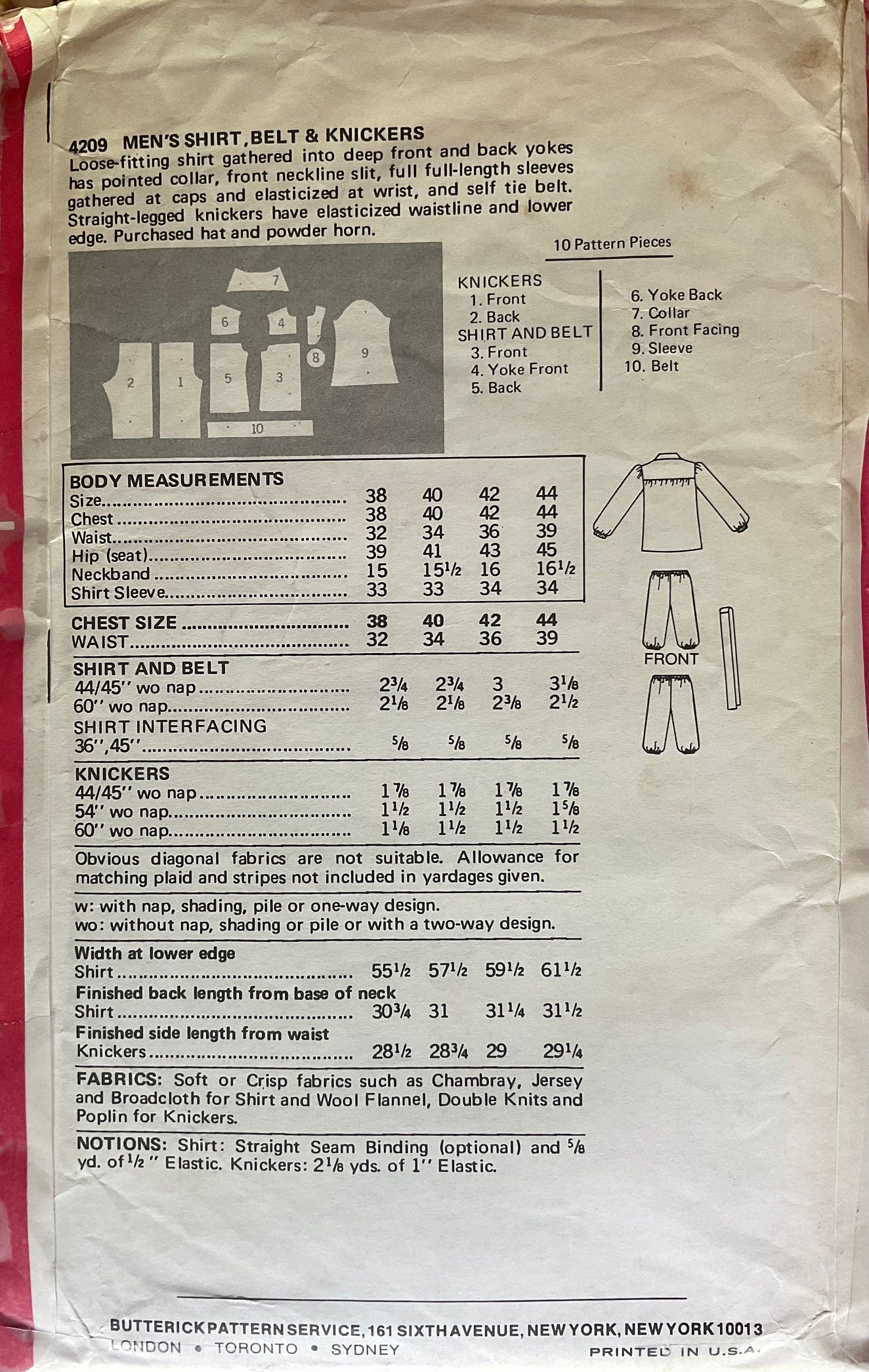 Butterick 4209/10 Sewing Pattern (Vintage) CUT