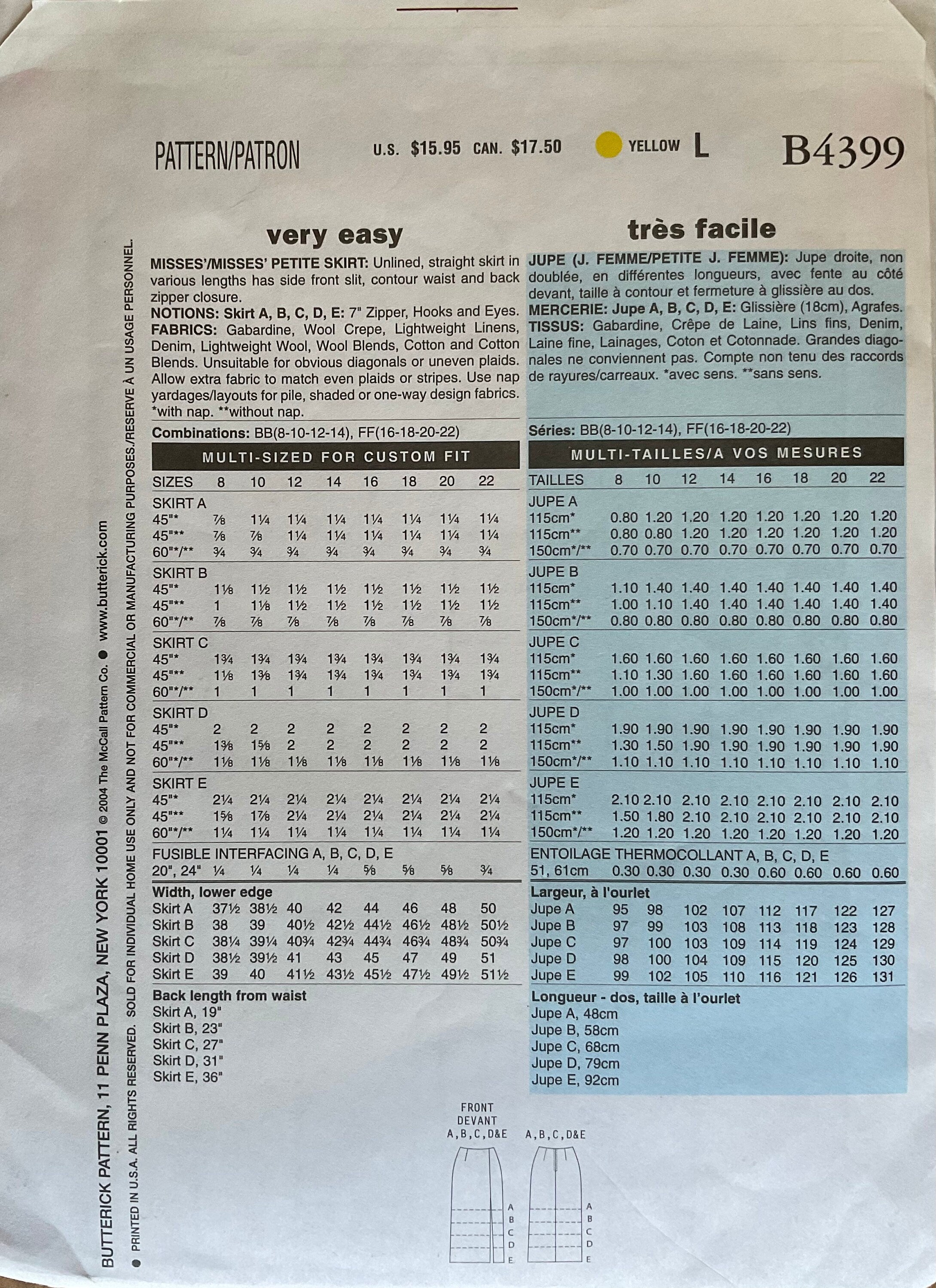 Butterick 4399 Sewing Pattern (Vintage) CUT