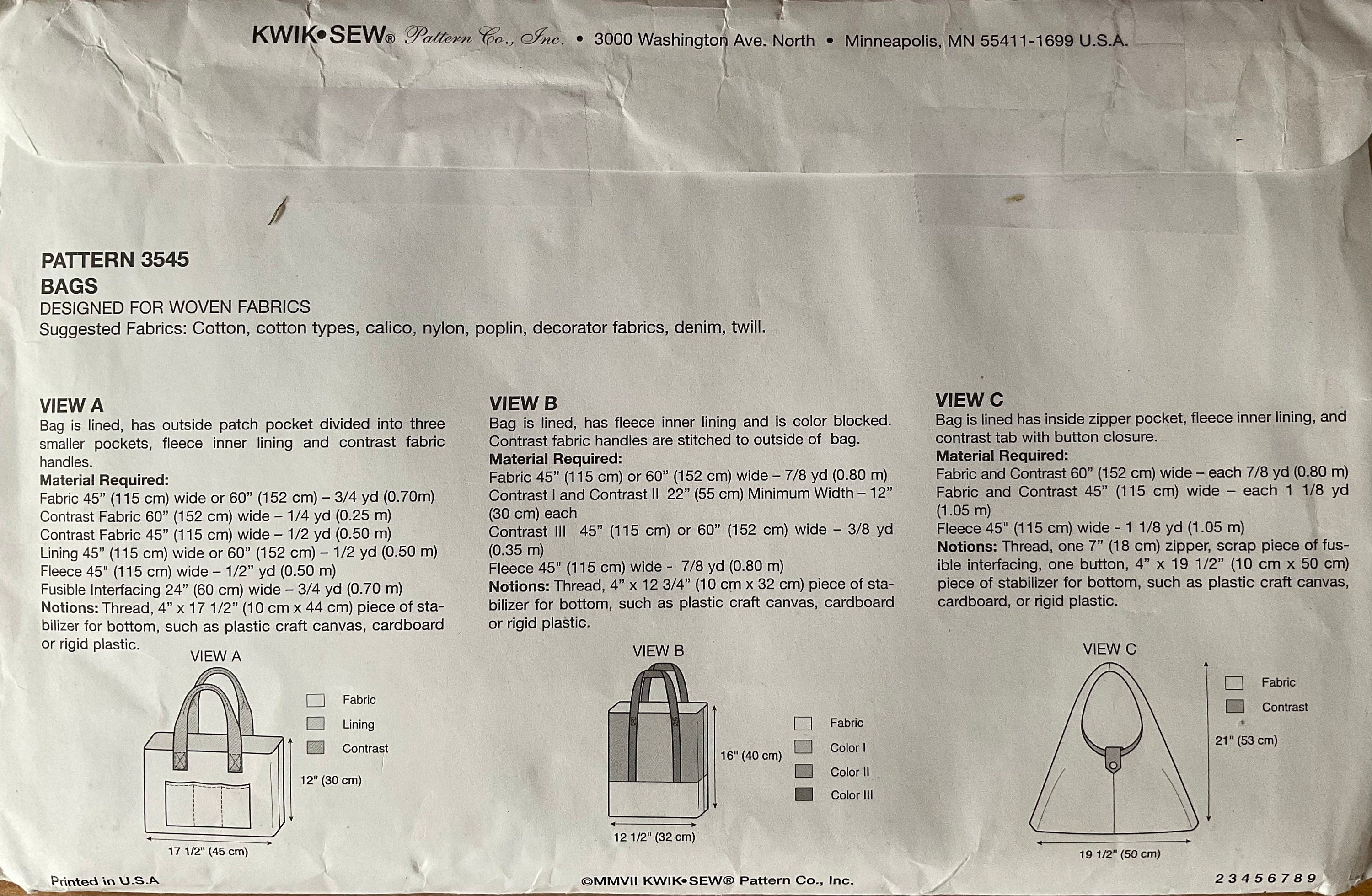 Kwik Sew 3545 Sewing Pattern (Vintage) CUT