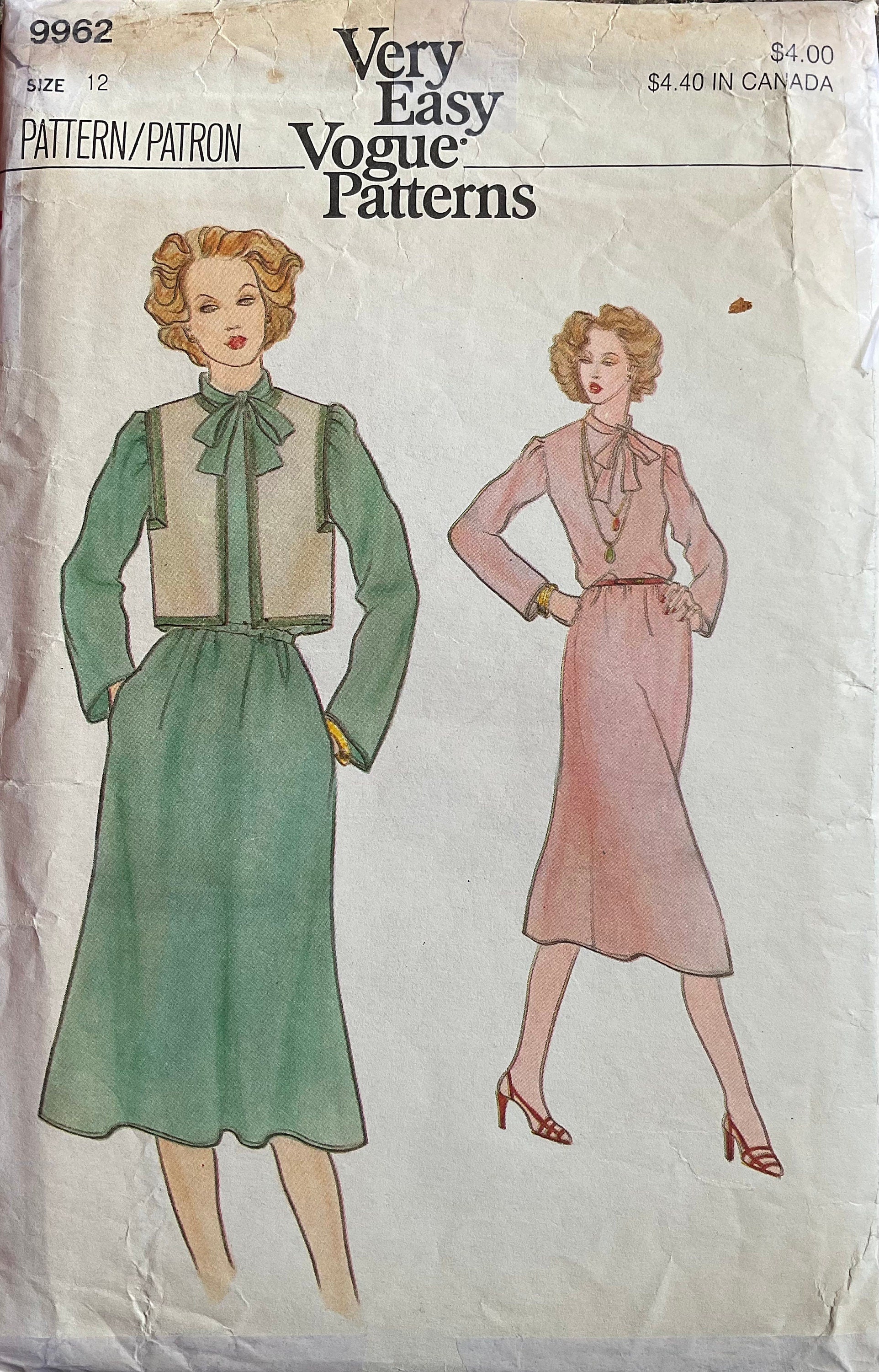 Vogue 9962 Sewing Pattern (Vintage) CUT