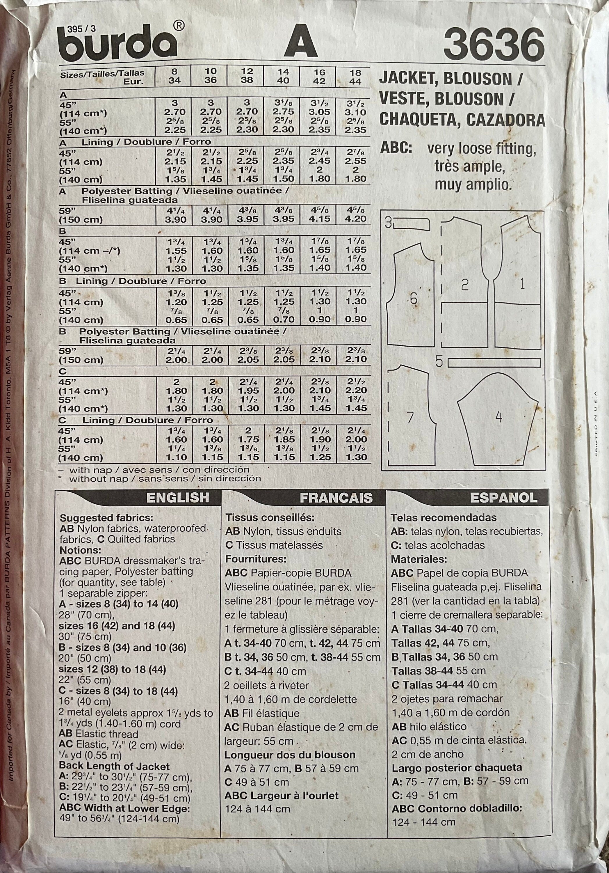 Burda 3636 Sewing Pattern (Vintage) UNCUT