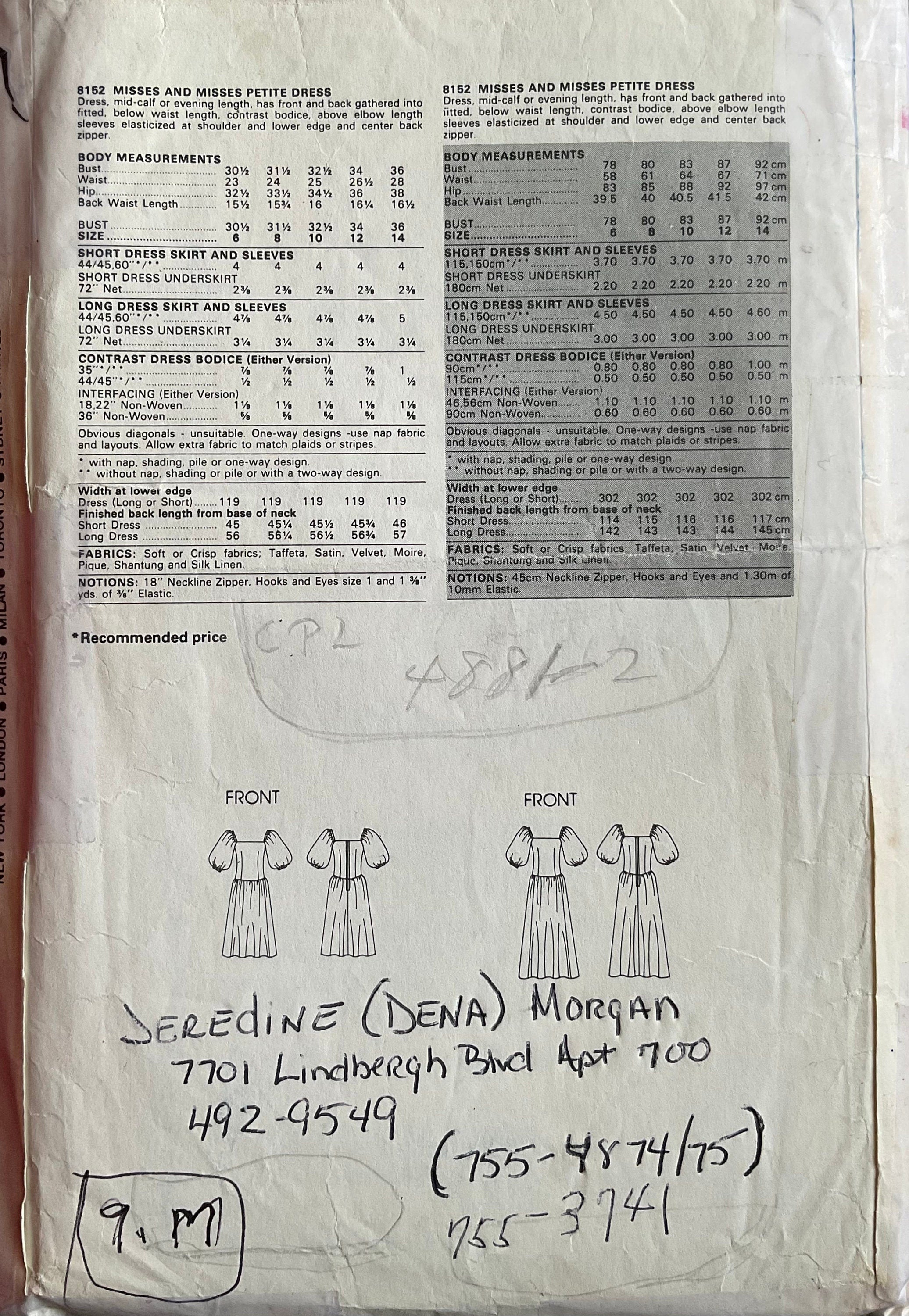 Vogue 8152 Sewing Pattern (Vintage) CUT